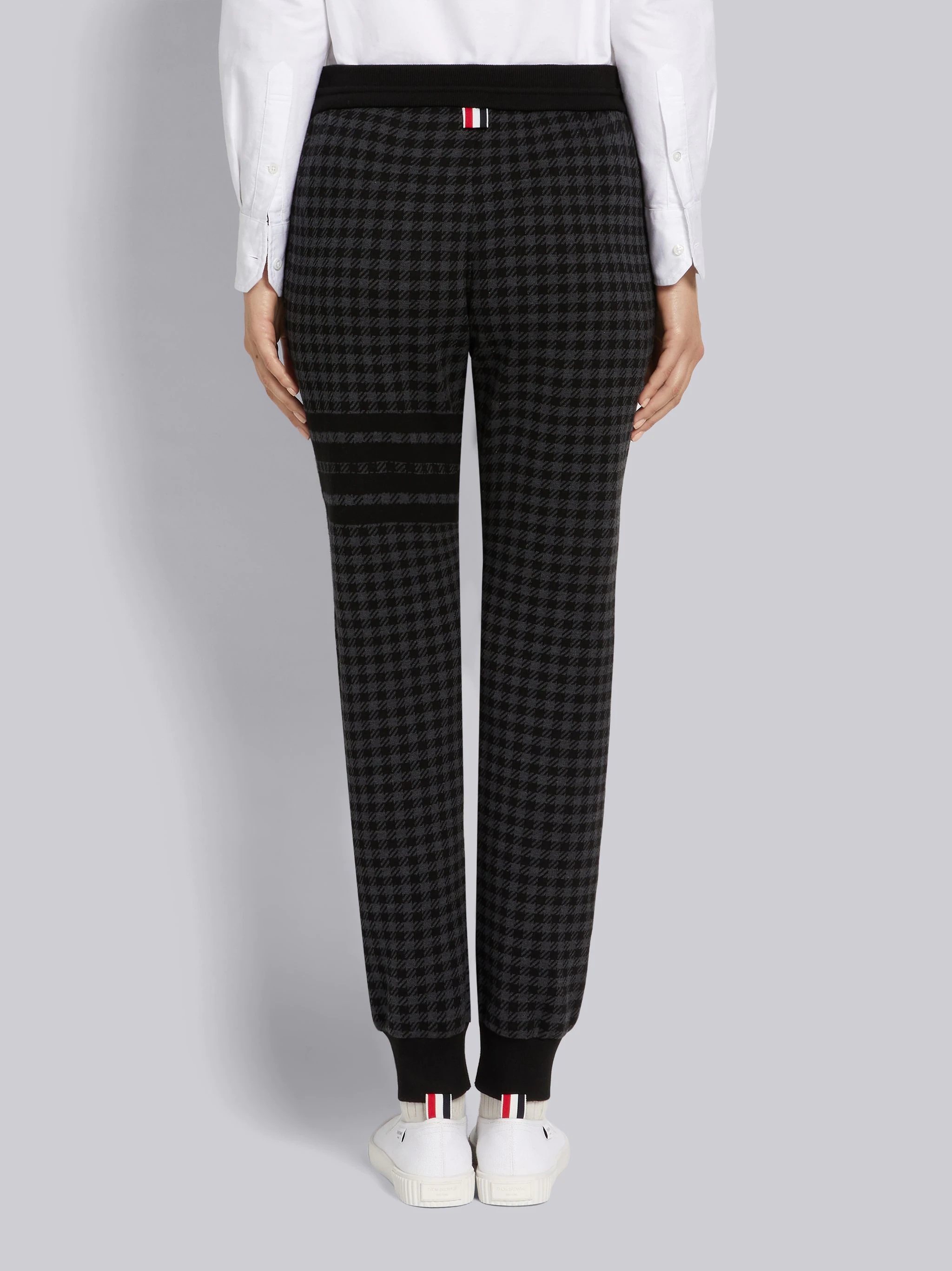 Black Cotton Gunclub Check Jacquard Engineered 4-Bar Sweatpants - 3