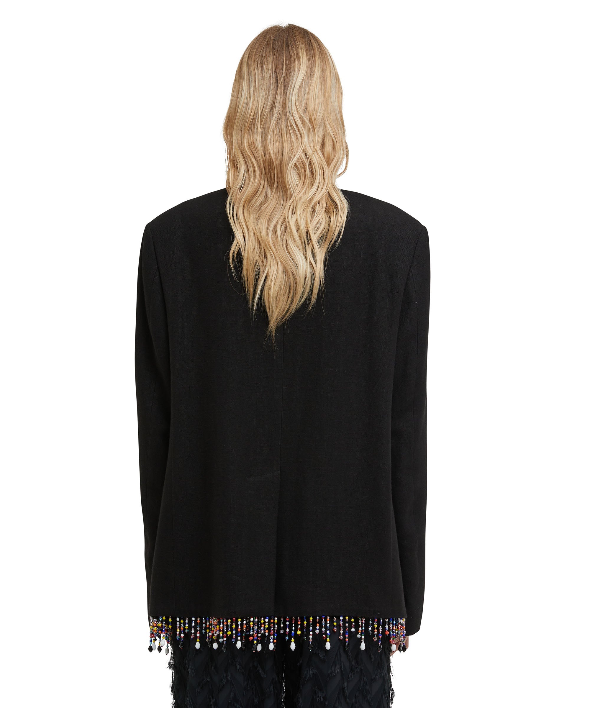 Blended linen single-breasted jacket with beaded application - 3