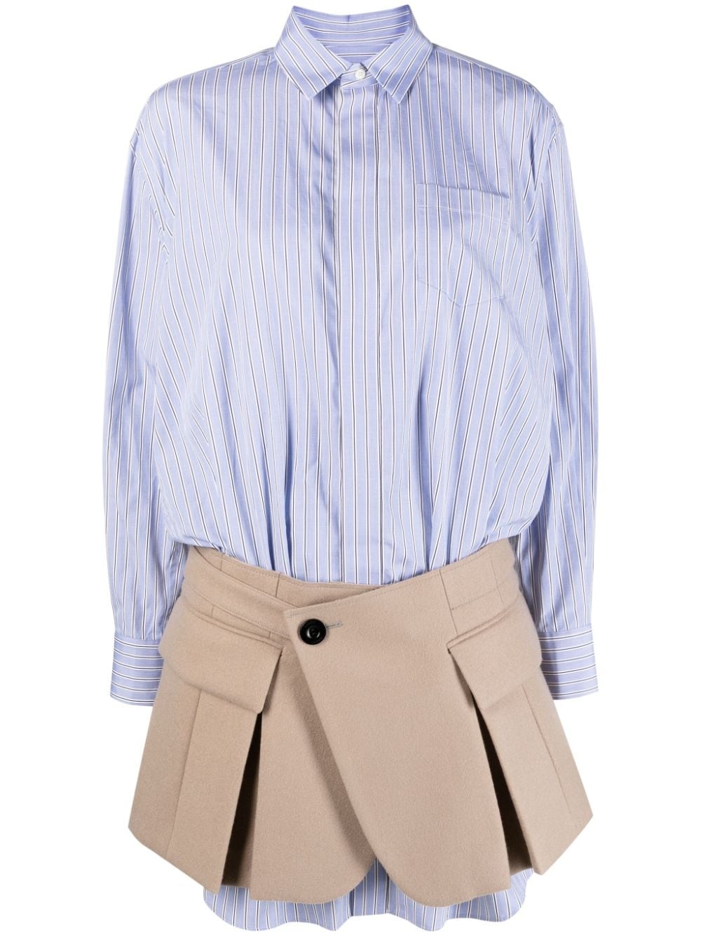 striped skirt-overlay shirtdress - 1