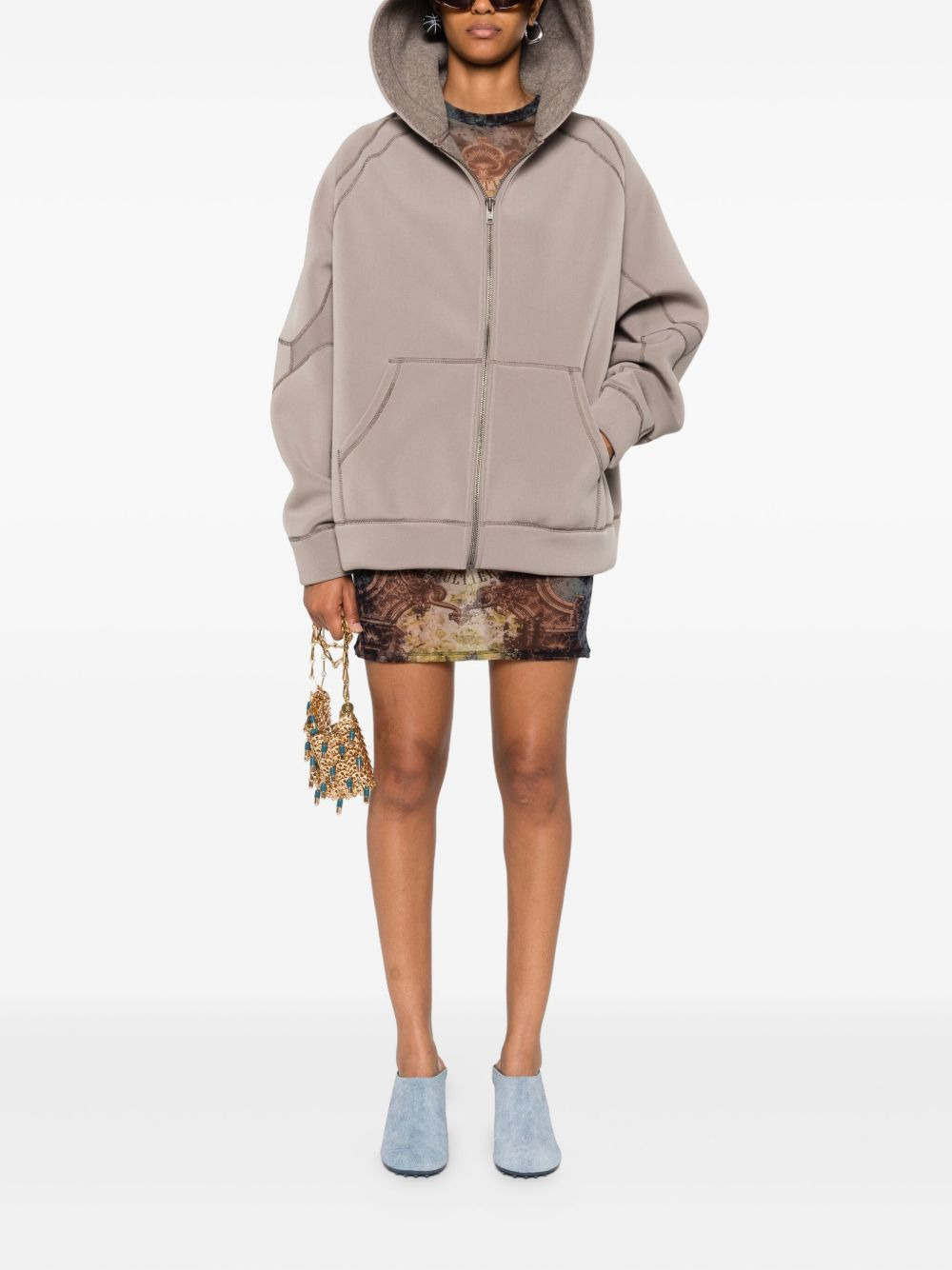contrast-stitch hooded jacket - 2