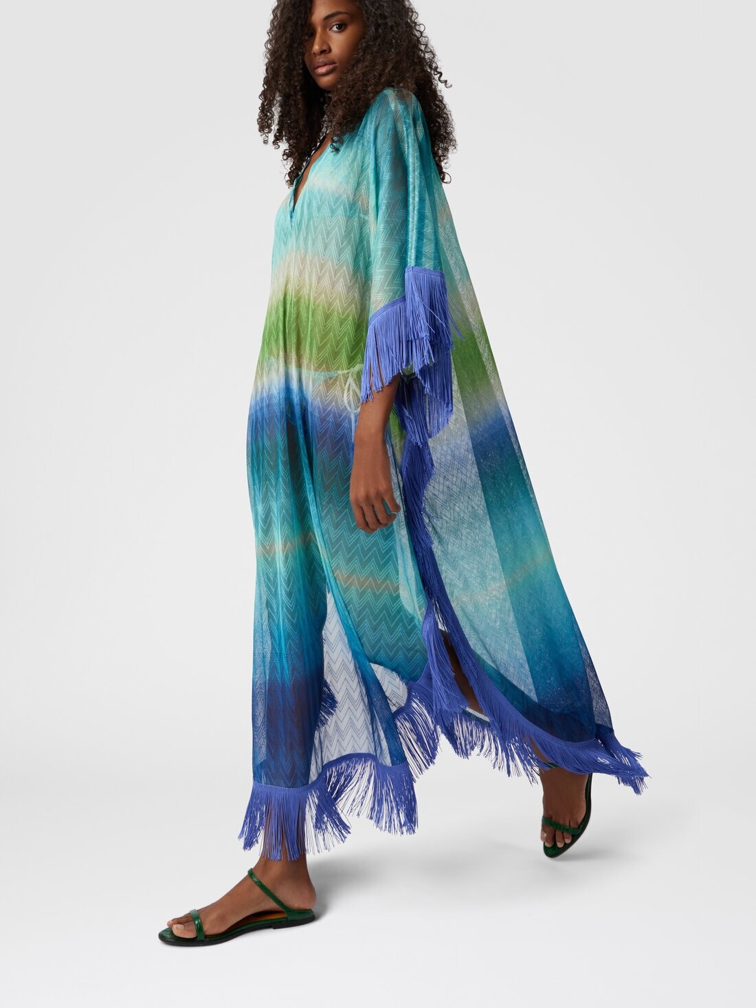 Long Cover-Up with Fringes and Faded Stripes - 4