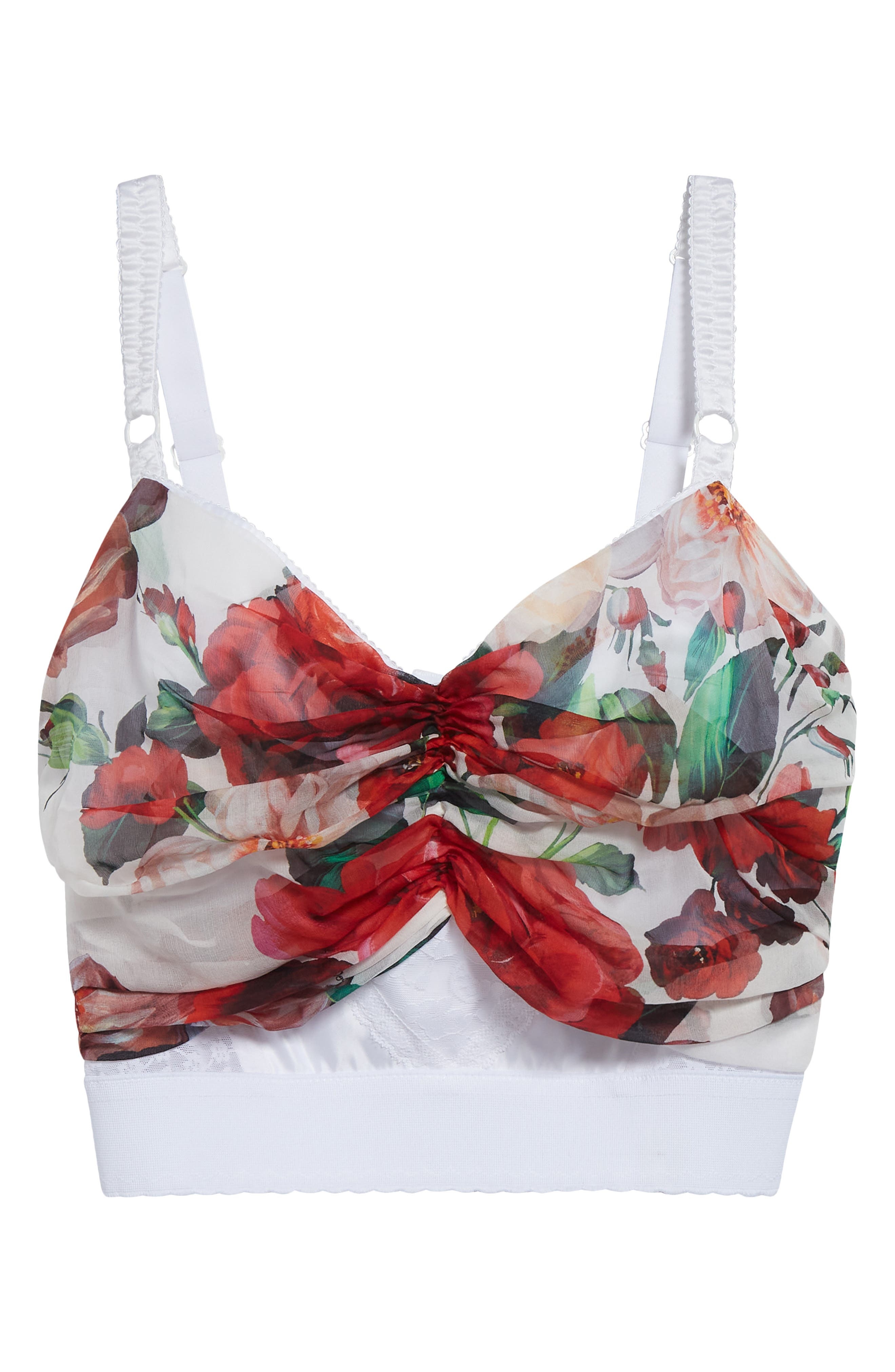 Dolce&Gabbana Rose Print Chiffon & Marquisette Bustier Top in White Print Flower at Nordstrom - 6