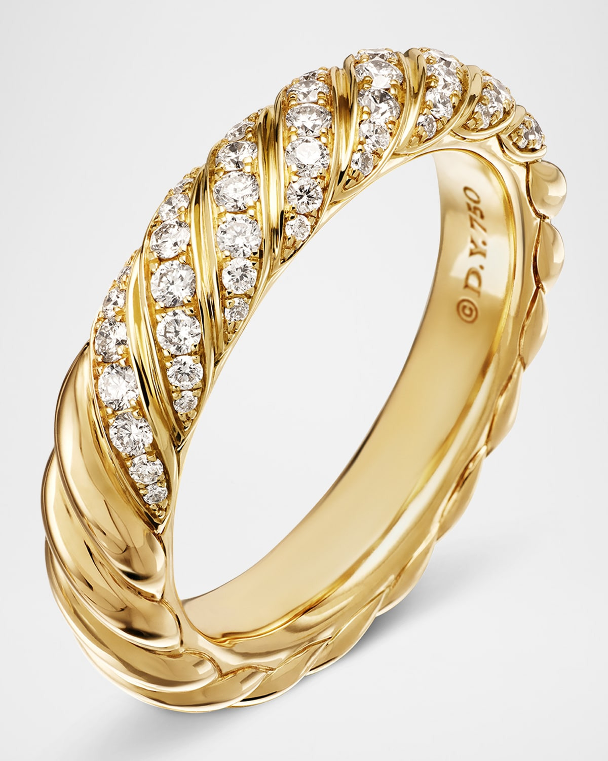 Sculpted Cable Band Ring with Diamonds in 18K Gold, 4.5mm - 4