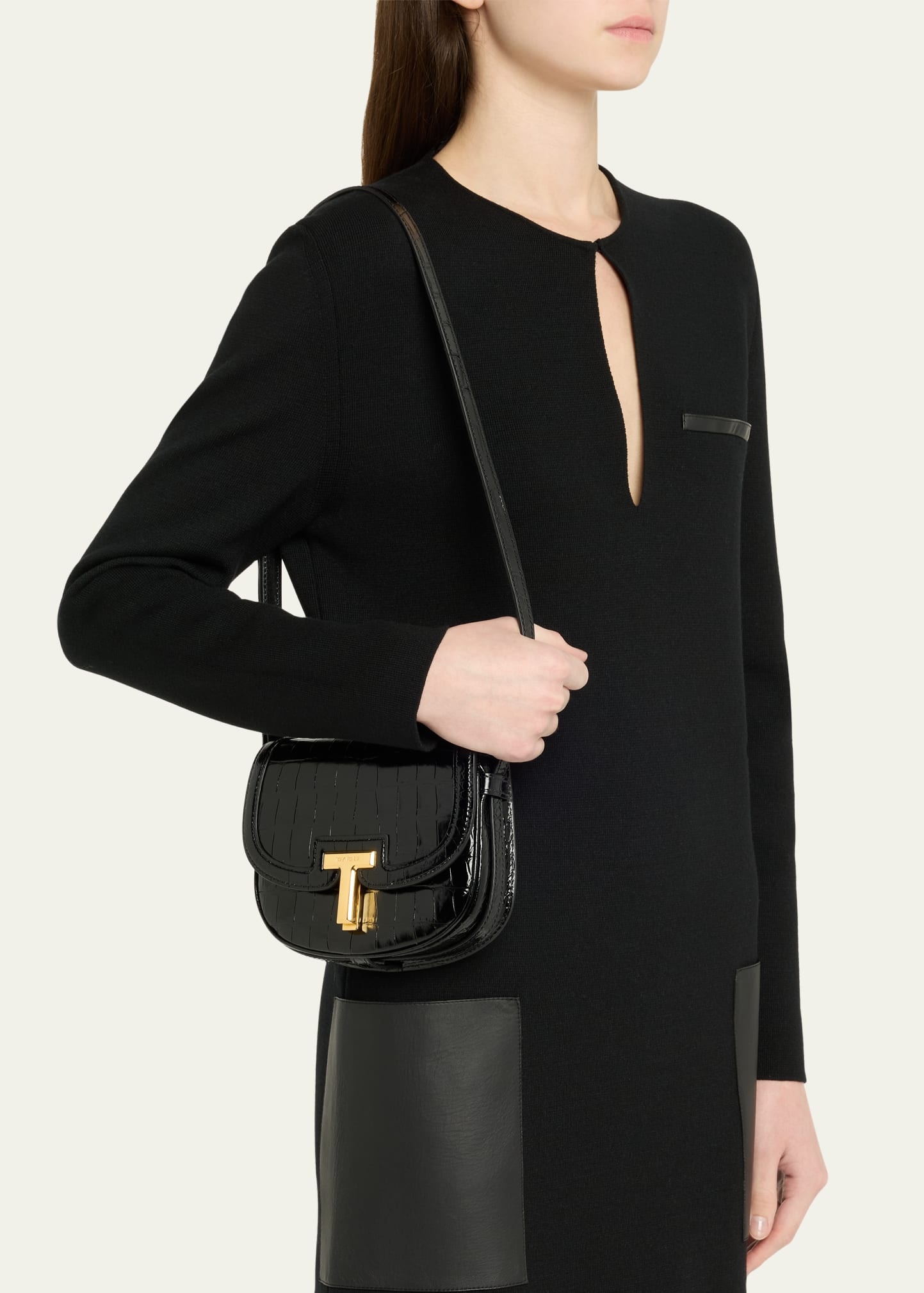 Wallis Mini Flap Shoulder Bag in Shiny Croc-Embossed Leather - 2