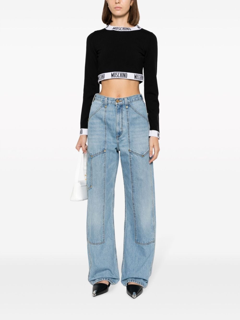 cropped logo-trim virgin wool jumper - 2