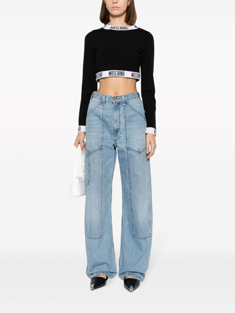 Moschino cropped logo-trim virgin wool jumper outlook