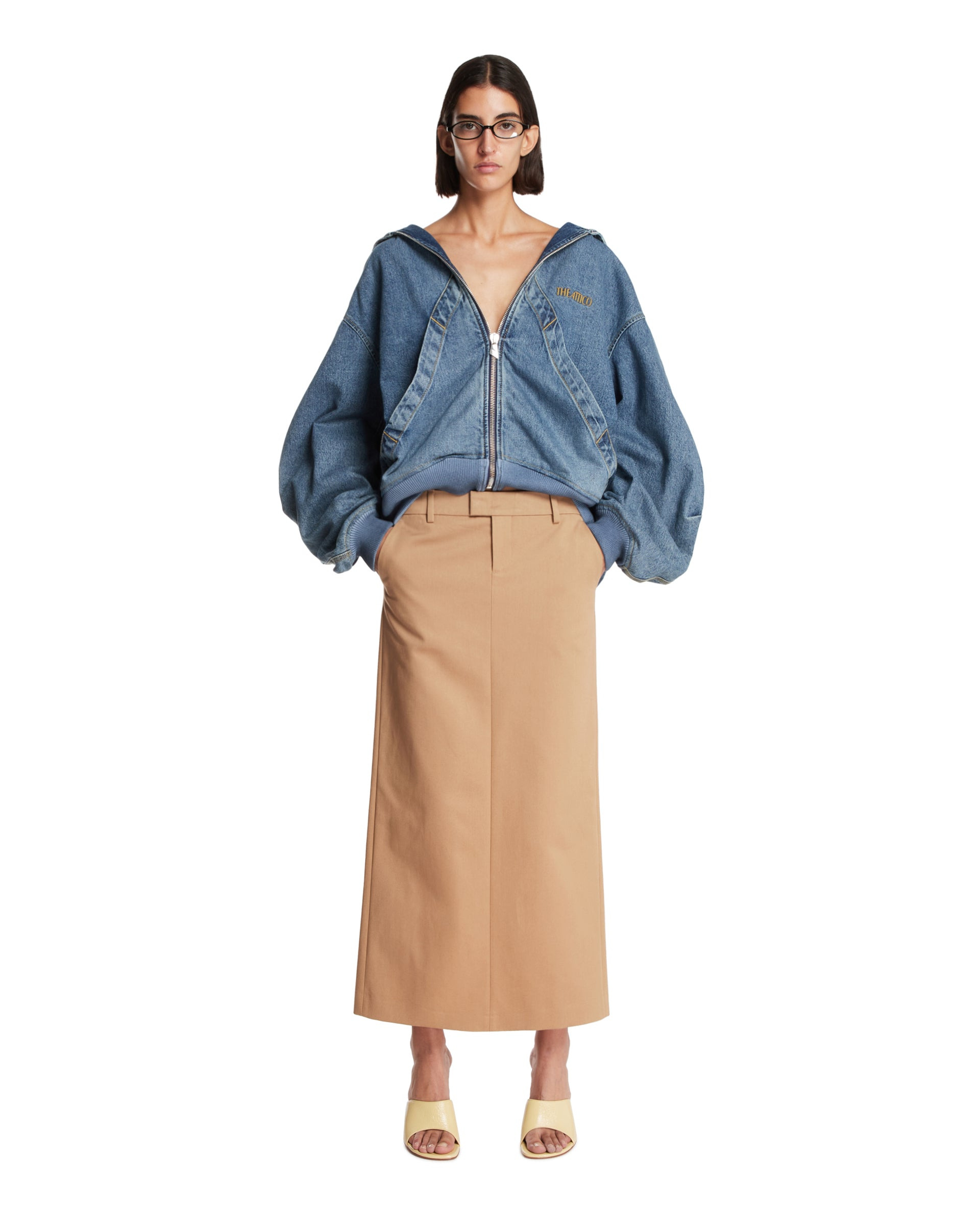 Sky Blue Washed Denim Bomber Jacket - 2