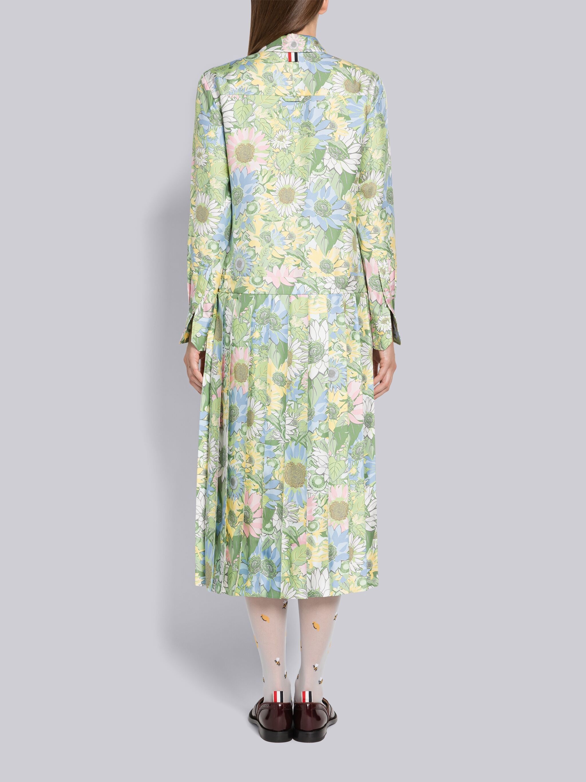 Floral Silk Twill Pleated Below the Knee Shirtdress - 3