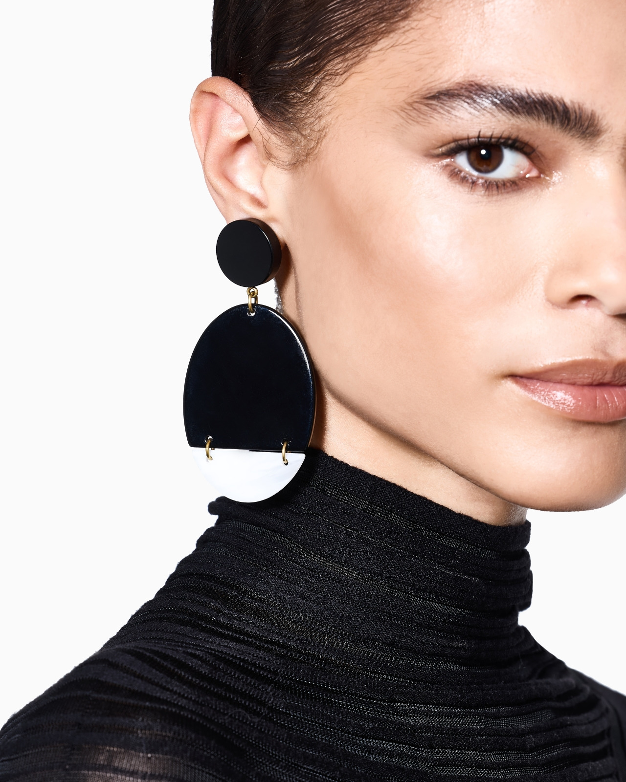 TWO-TONE RESIN CLIP-ON PENDANT EARRINGS - 3