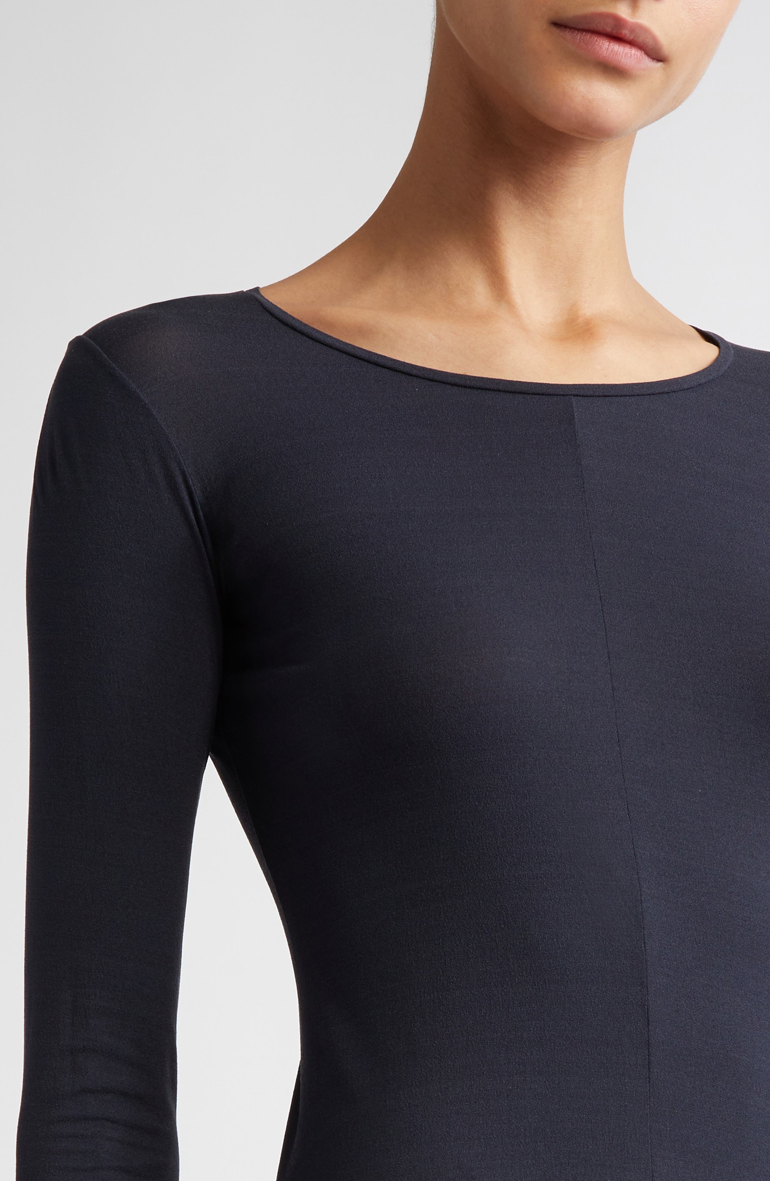FFORME Jo Long Sleeve Stretch Silk Crepe Jersey Asymmetric Dress in Navy at Nordstrom - 4