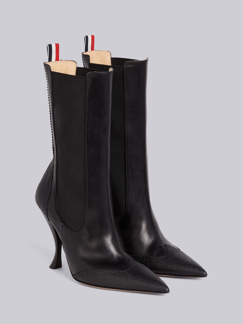 Black Soft Calfskin Brogued Wing Tip Chelsea Boot 3