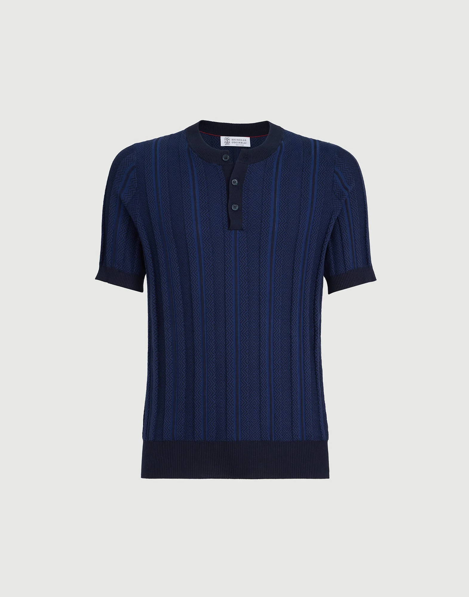 Cotton jacquard textured rib knit Henley T-shirt - 1