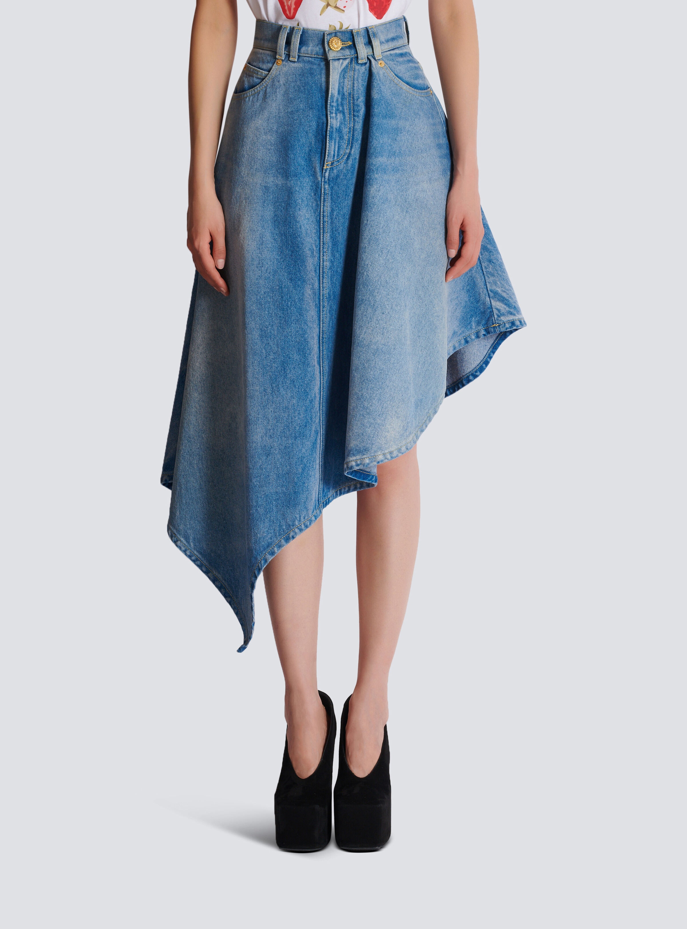 Pleated asymmetric denim skirt - 5