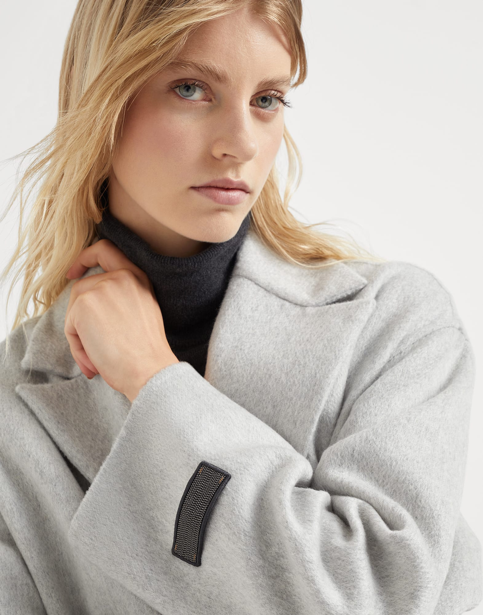 Cashmere double beaver cloth pea coat with precious patch - 3