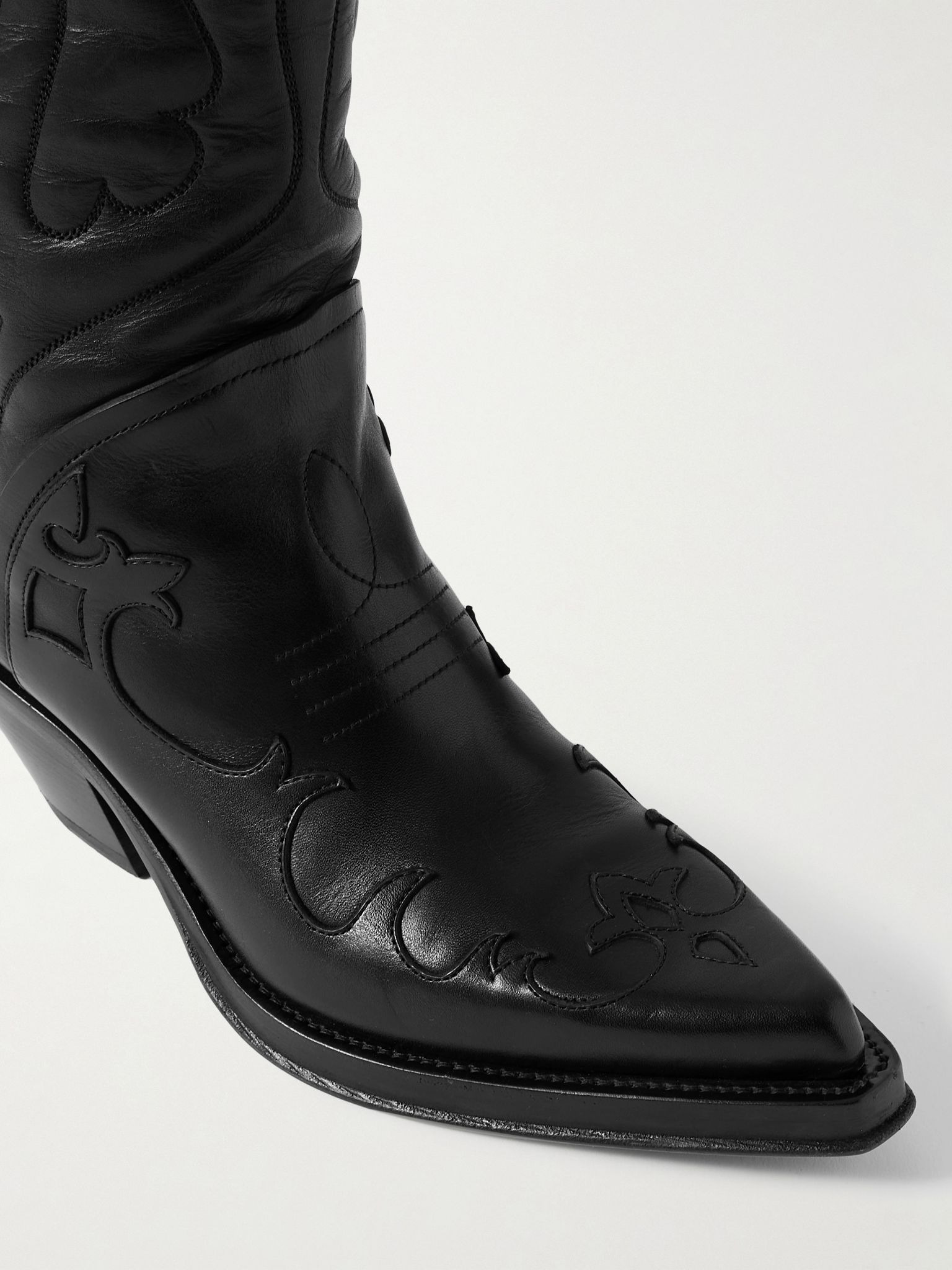 Capitana embroidered leather knee boots Black - 4
