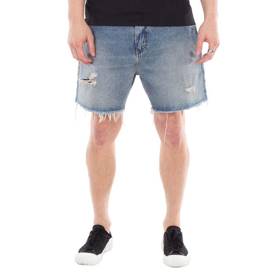 Balmain Ripped Cotton Denim Jean Shorts - 3