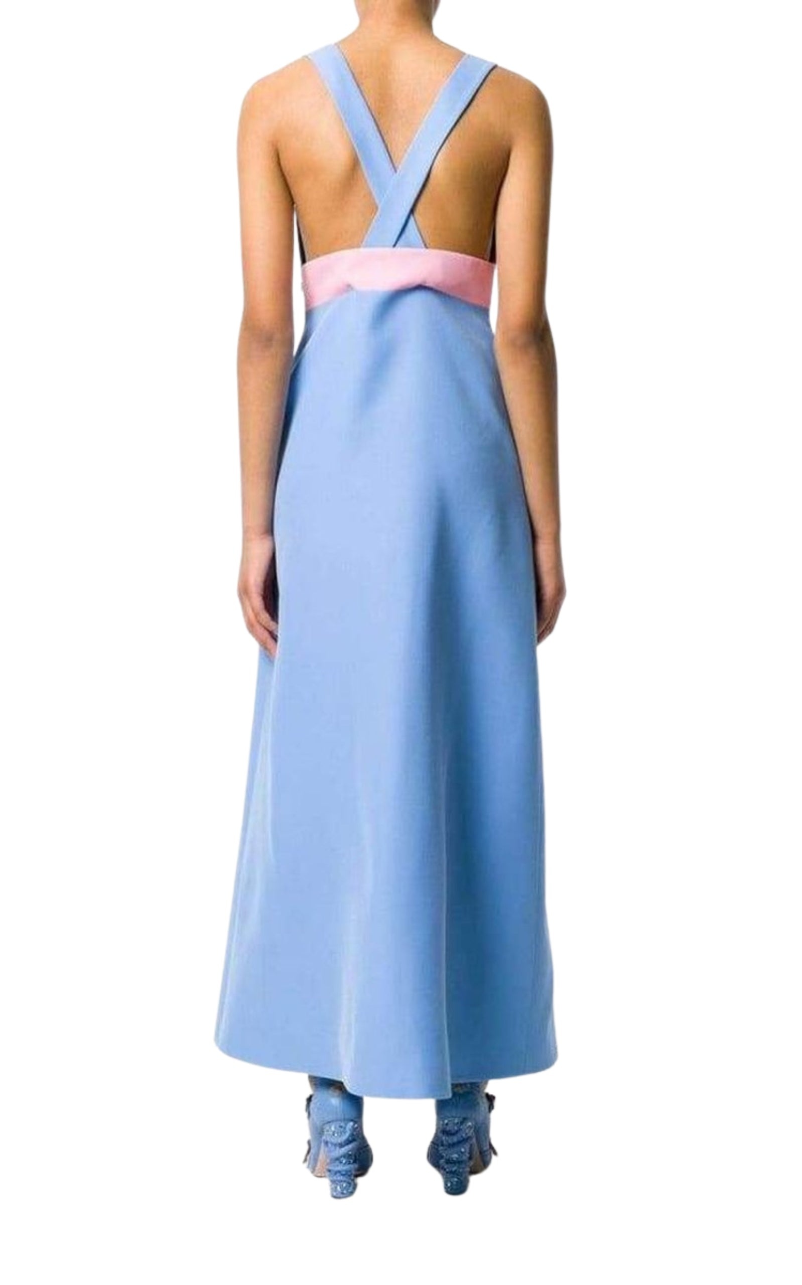 Floor-Length Bow Detail with V Neck Gown - 4