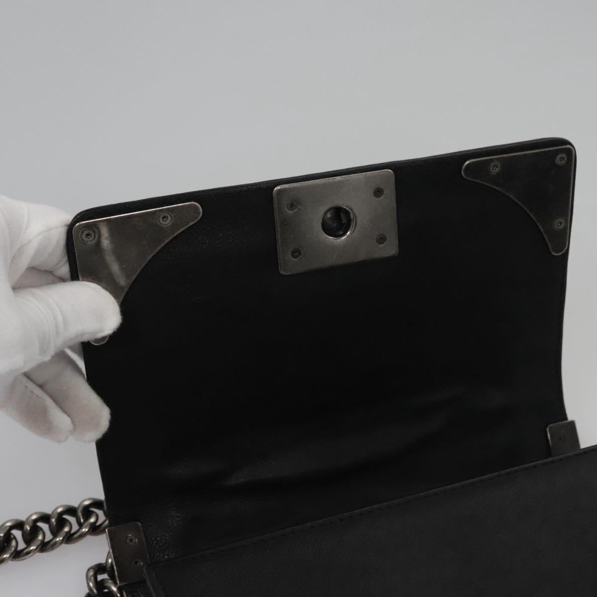 CHANEL Boy Chain Shoulder Bag Lamb Skin Black CC - 16