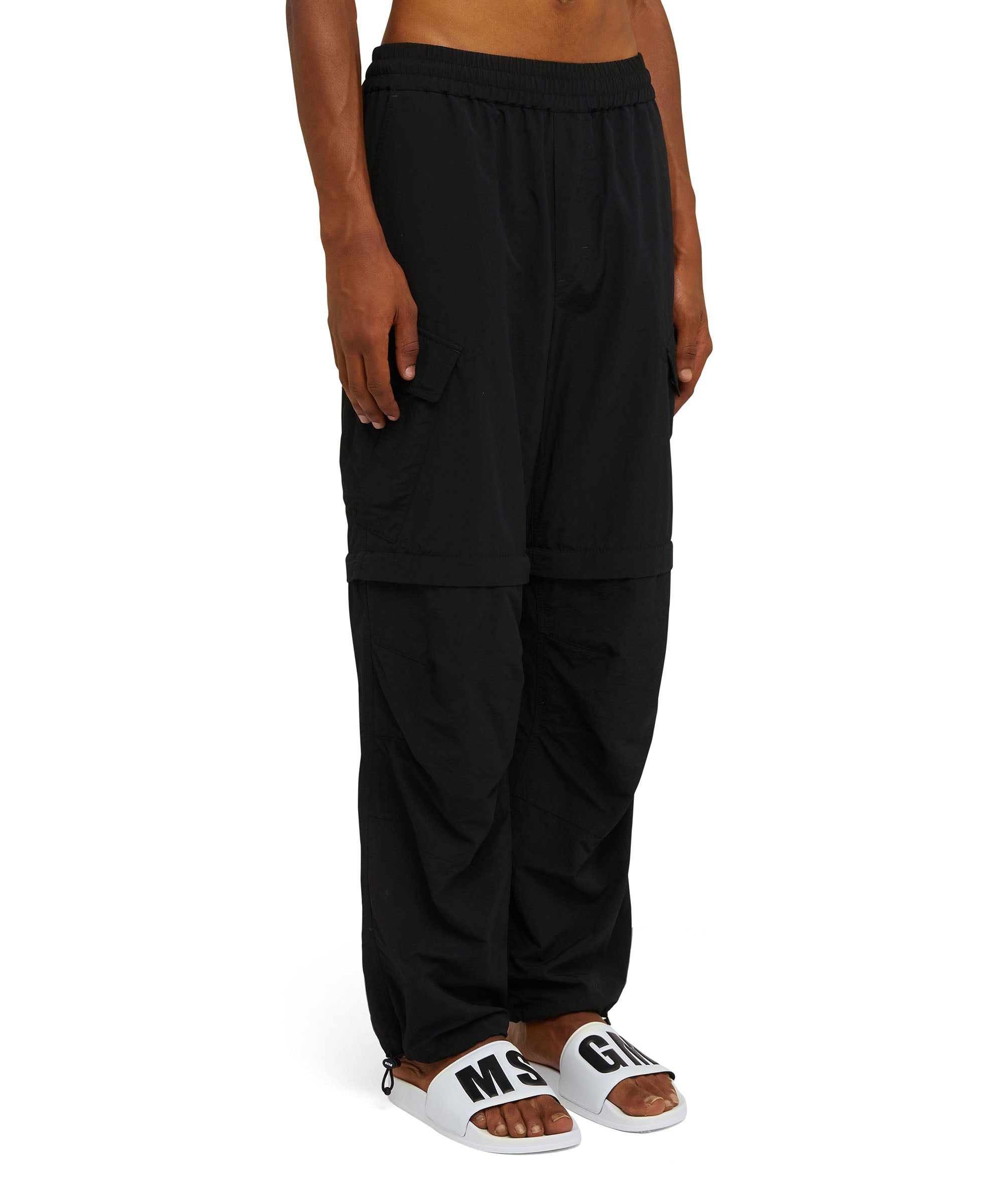 Solid color nylon cargo pants - 4