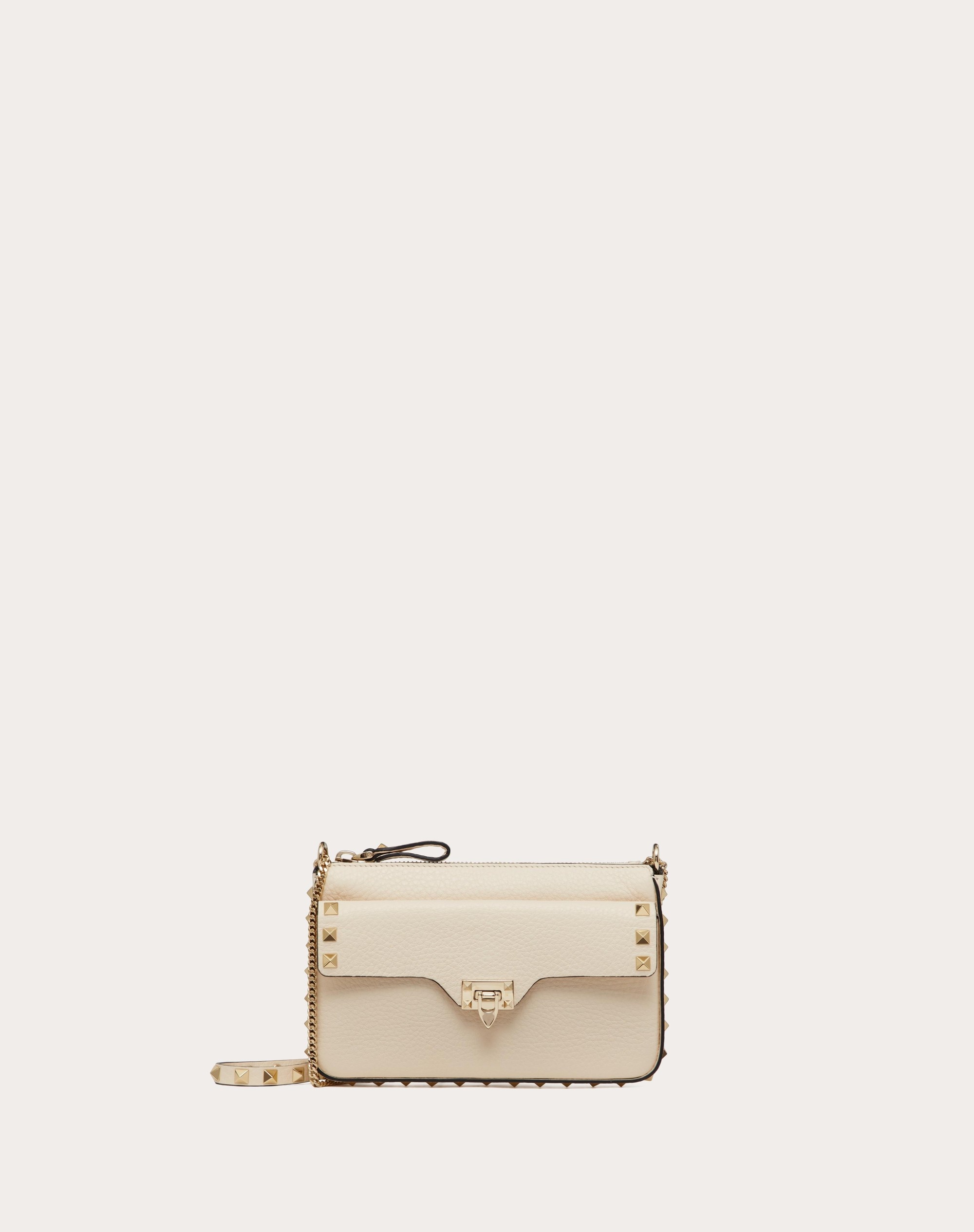 GRAINY CALFSKIN POUCH WITH ROCKSTUD CHAIN - 1