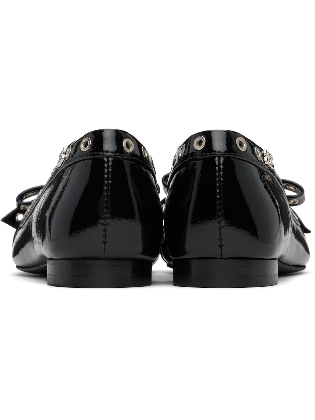 Black Eyelet Bow Ballerina Flats - 2
