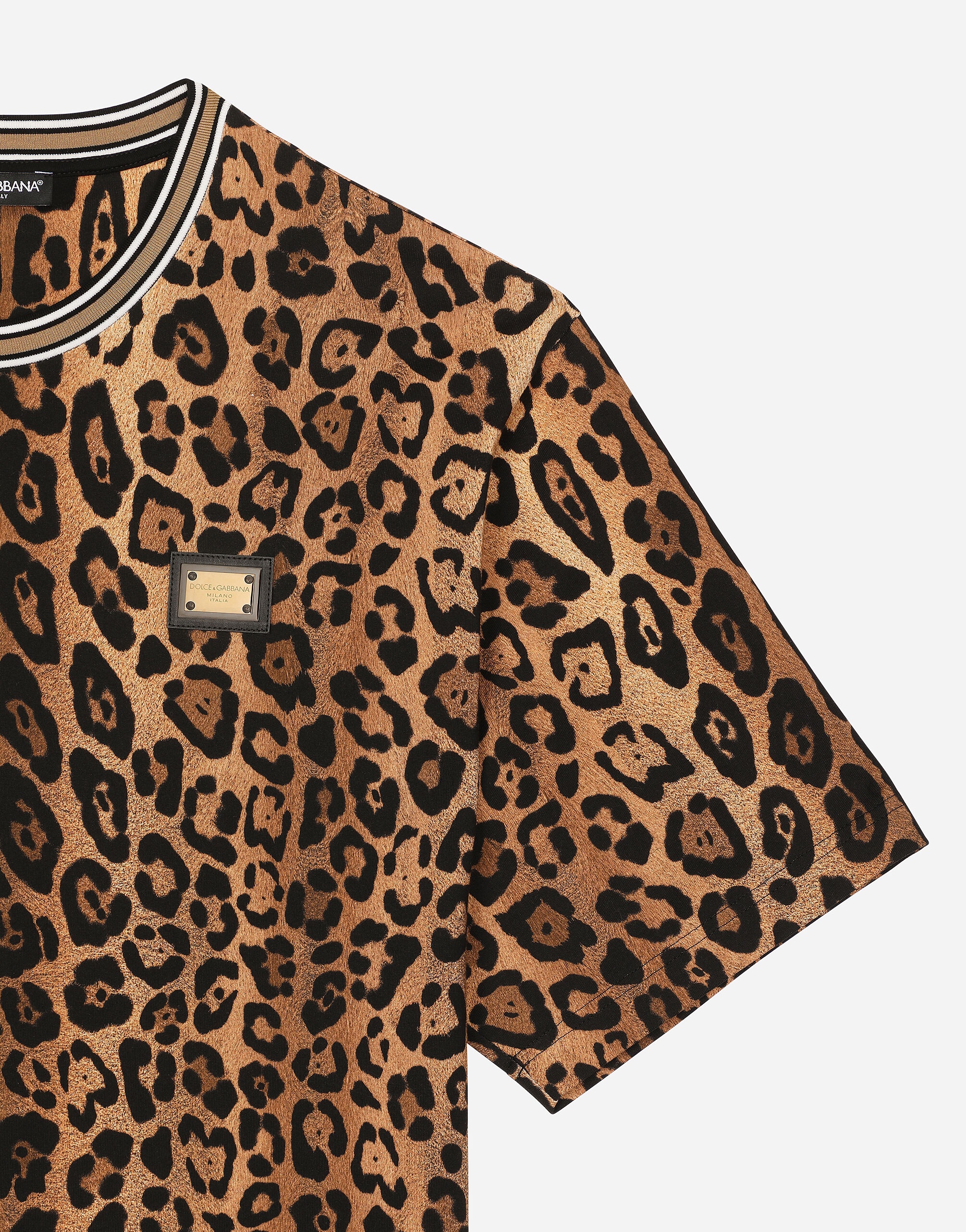 Round-neck T-shirt with leopard-print Crespo and tag - 4