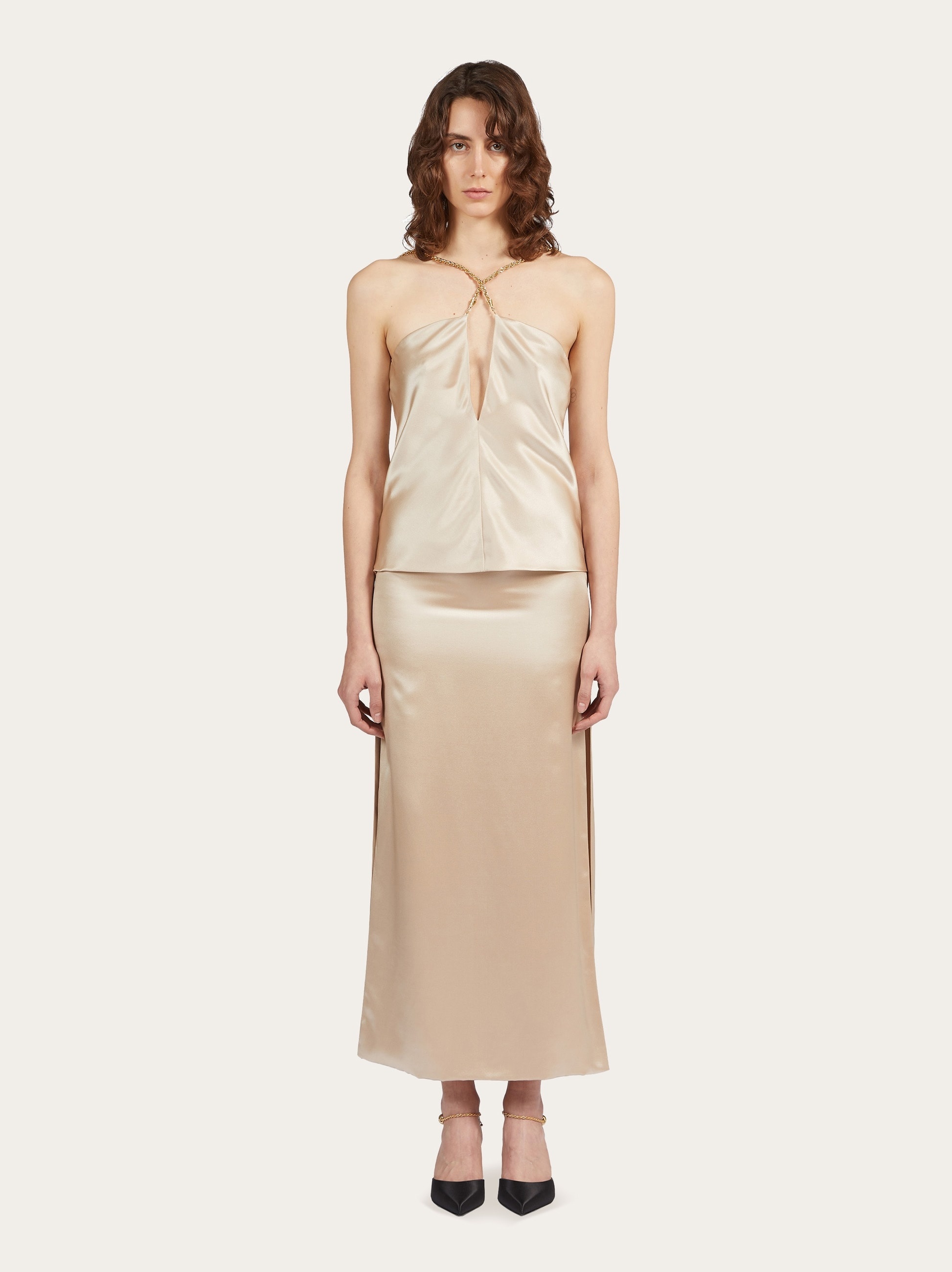 Silky top with golden chain strap - 5