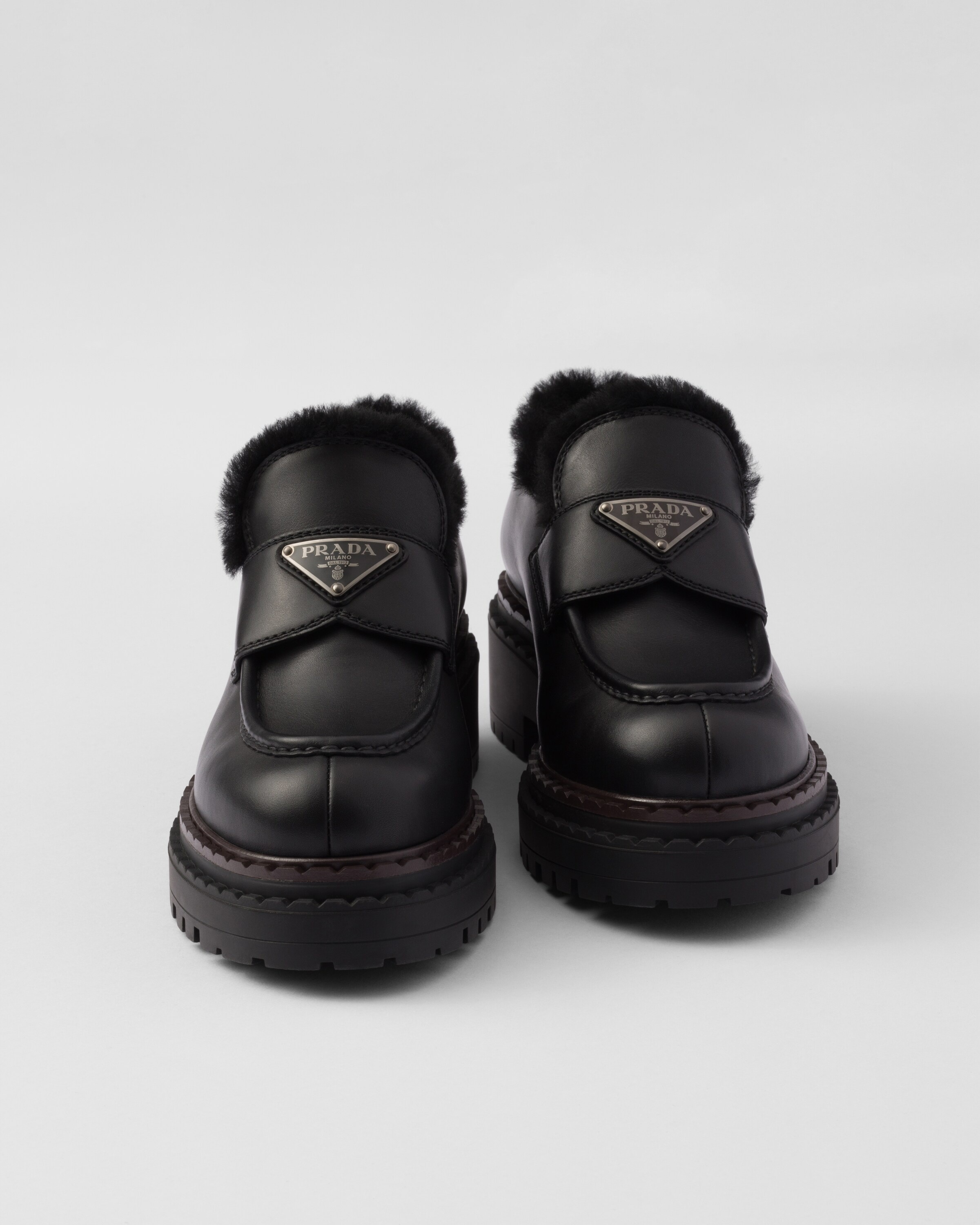 Double Chocolate leather and shearling loafers - 6