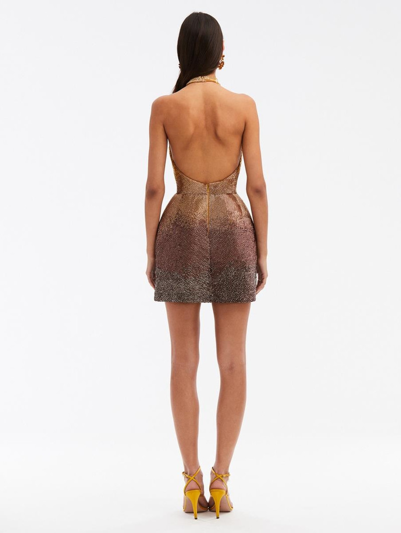 Oscar de la Renta BUGLE BEAD OMBR COCKTAIL DRESS - 24RE665TUL_YLM |  REVERSIBLE