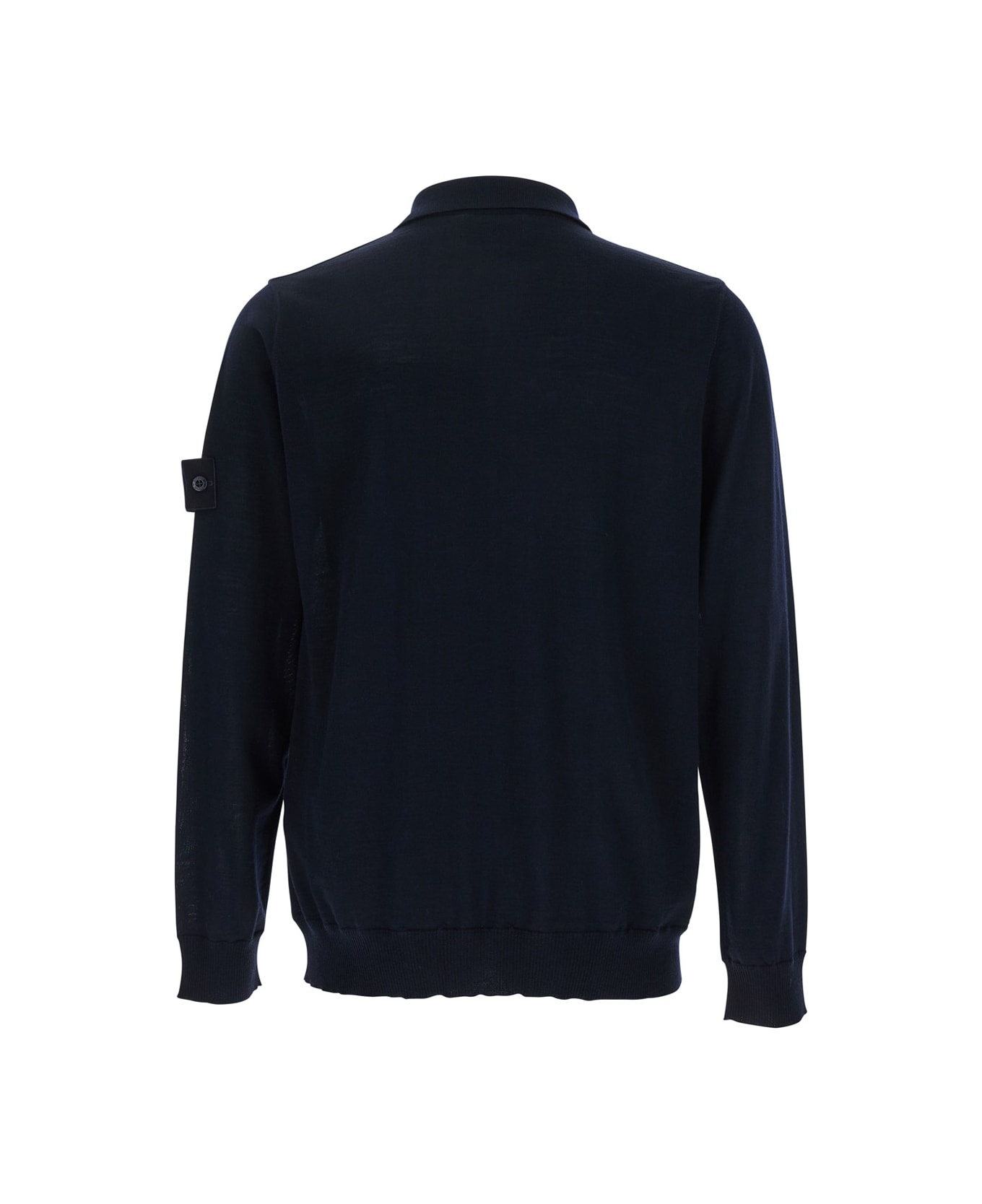 Blue Polo Shirt With Removable Compass Logo Applied On The Sleeve In Virgin Wool Man - 2
