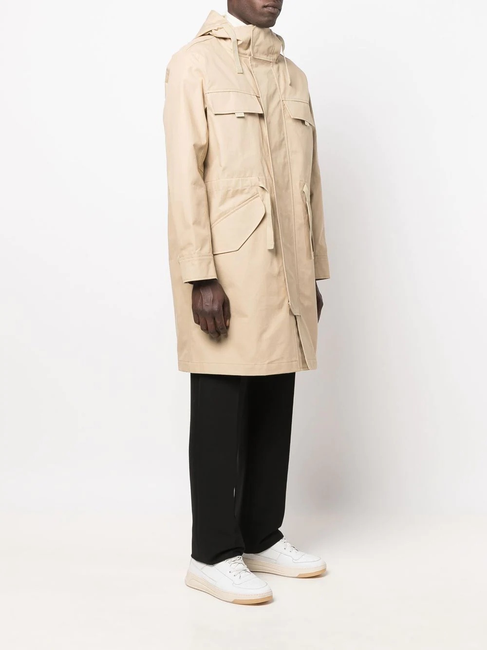 hooded drawstring parka coat - 3