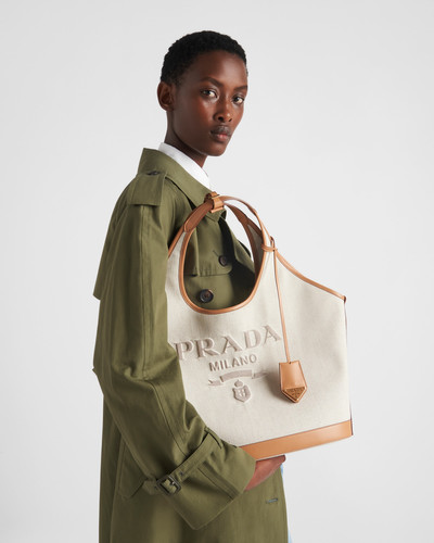 Prada Large linen blend and leather tote bag outlook