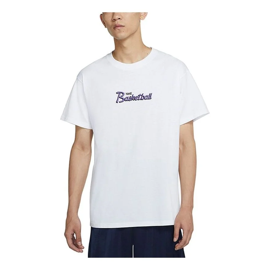 Nike Basketball Alphabet Embroidered Sports Round Neck Short Sleeve White DJ1553-100 - 1