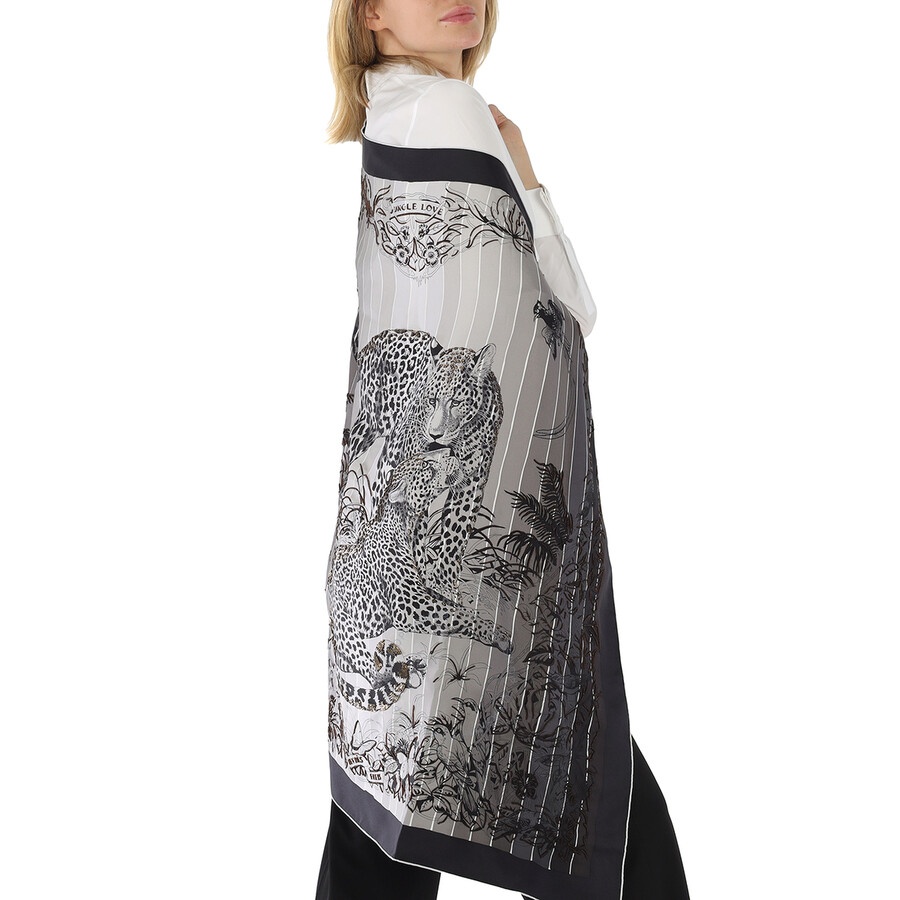 Hermes Ladies Black Jungle Love Rainbow 90 Embroidered Scarf - 2