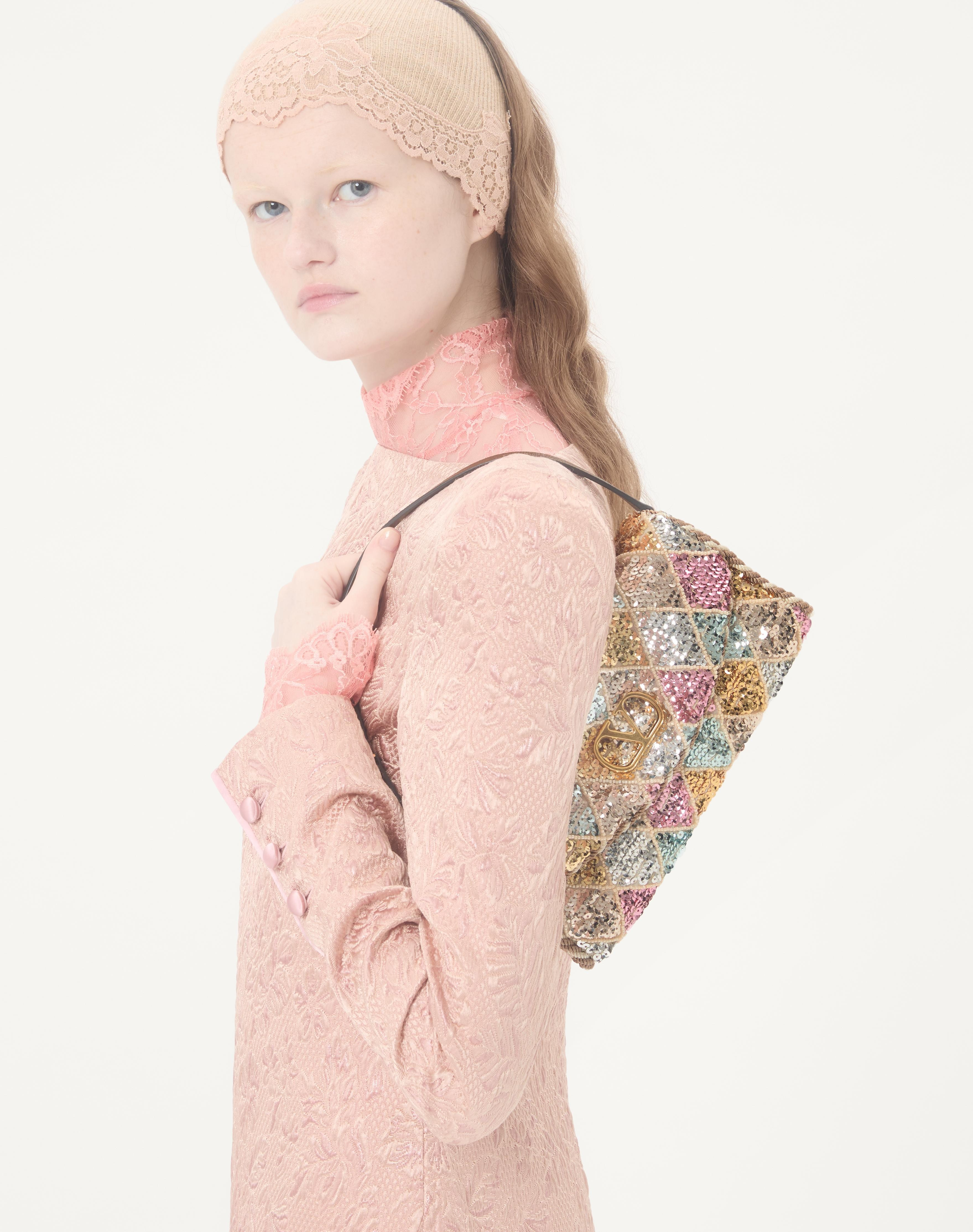 VALENTINO GARAVANI VAIN SOFT SMALL SHOULDER BAG WITH RHOMBELLE EMBROIDERY. - 7