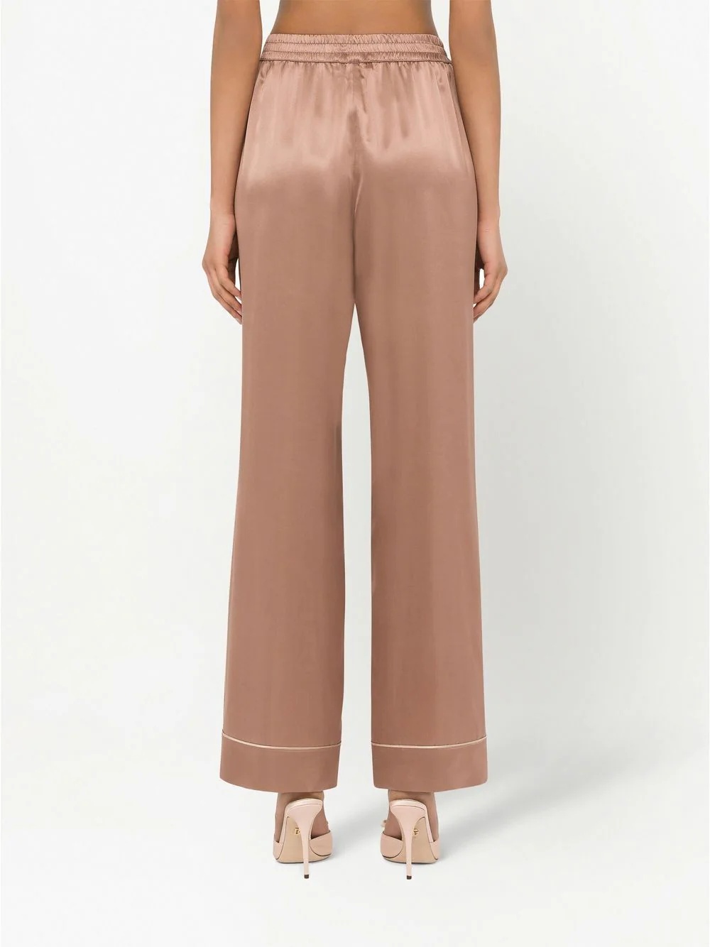 high-waisted silk straight leg trousers - 4