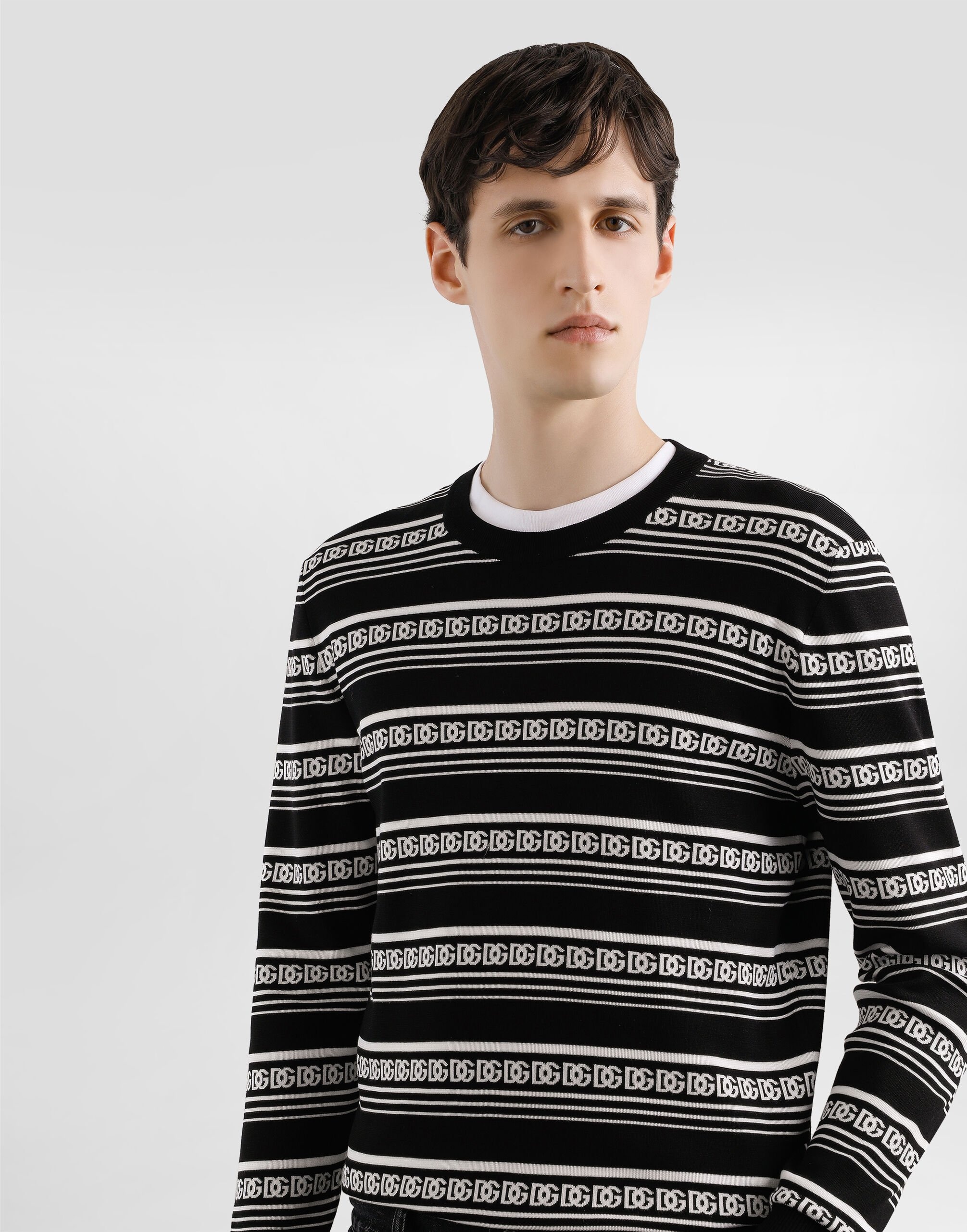 Silk crew-neck pullover with logo - 4