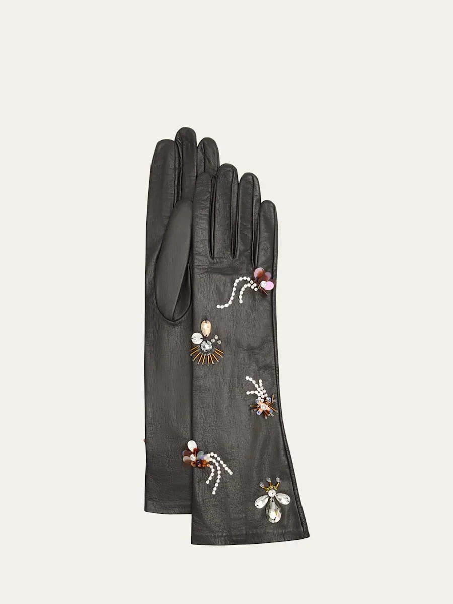 Laetitia Embellished Leather Gloves - 1
