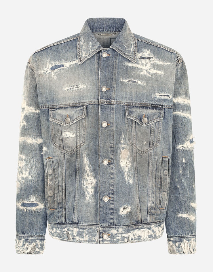 Blue wash denim jacket with rips - 3