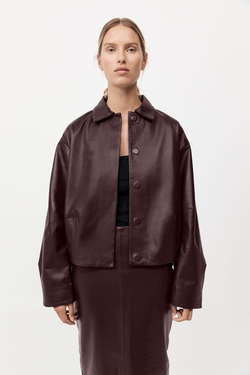 Cocoon Leather Jacket - Bordeaux - 2
