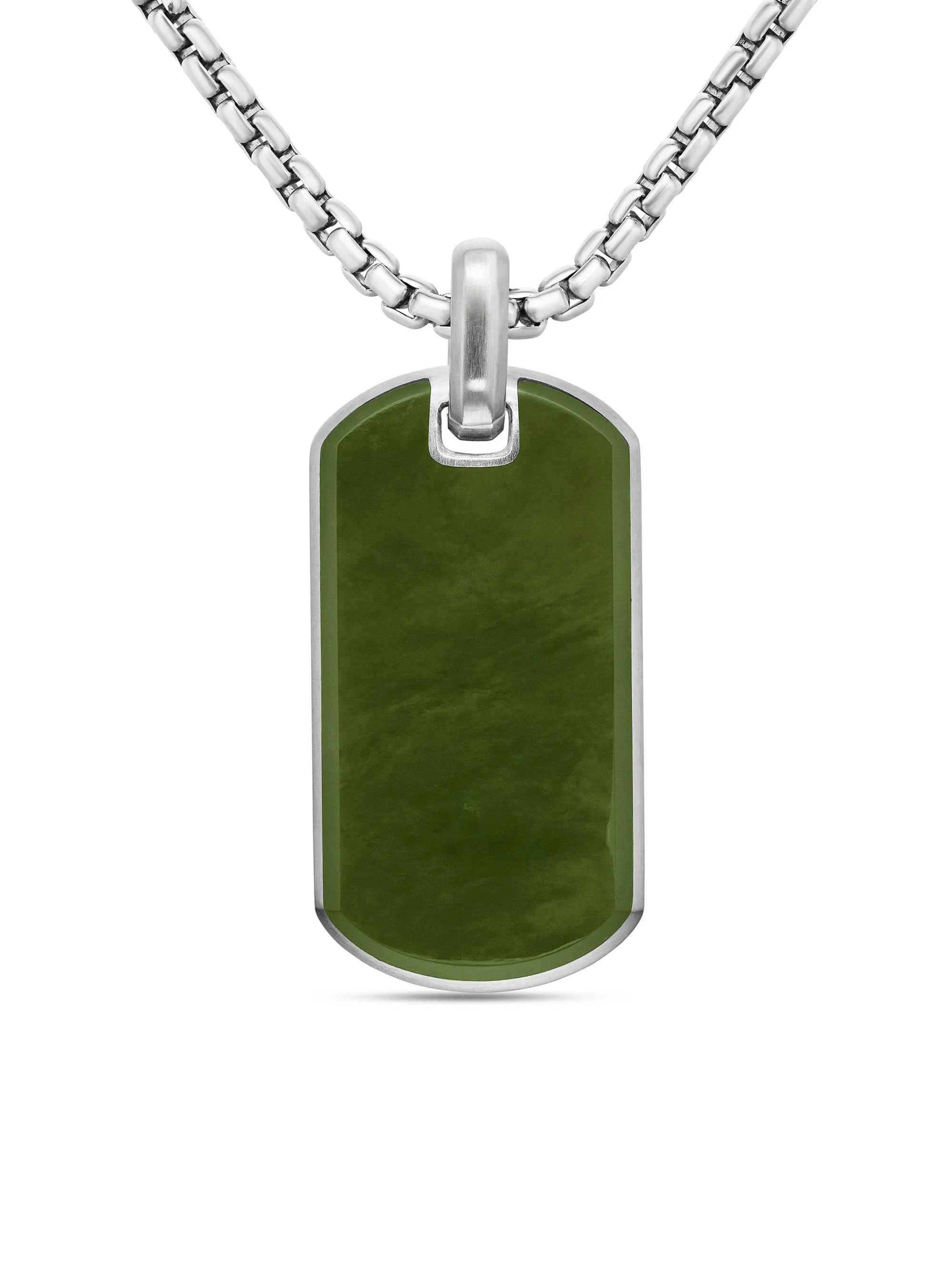 Men's Chevron Tag in Sterling Silver - Nephrite Jade - 1