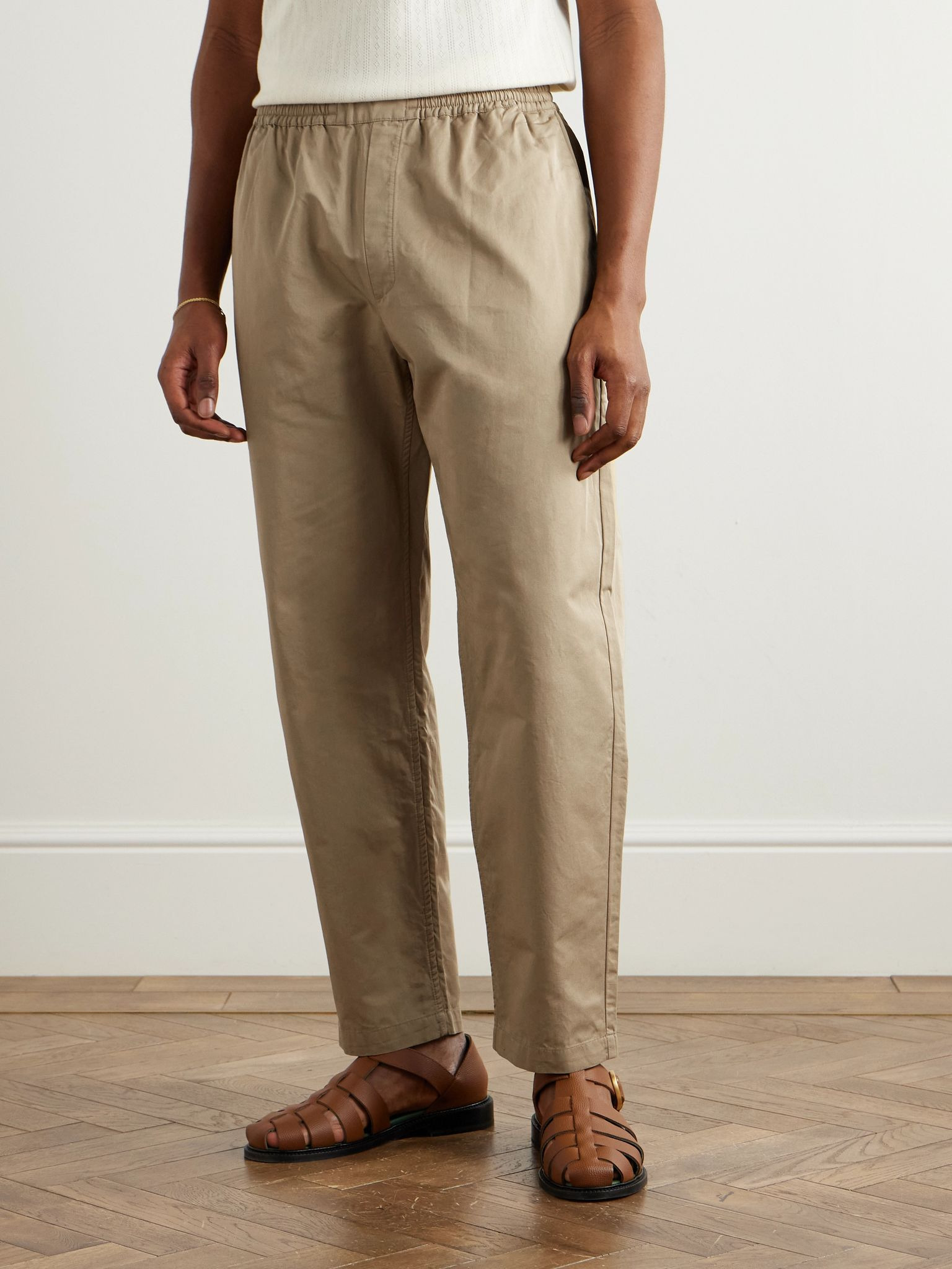 Banasa Straight-Leg Cotton and Linen-Blend Flannel Trousers Beige - 3