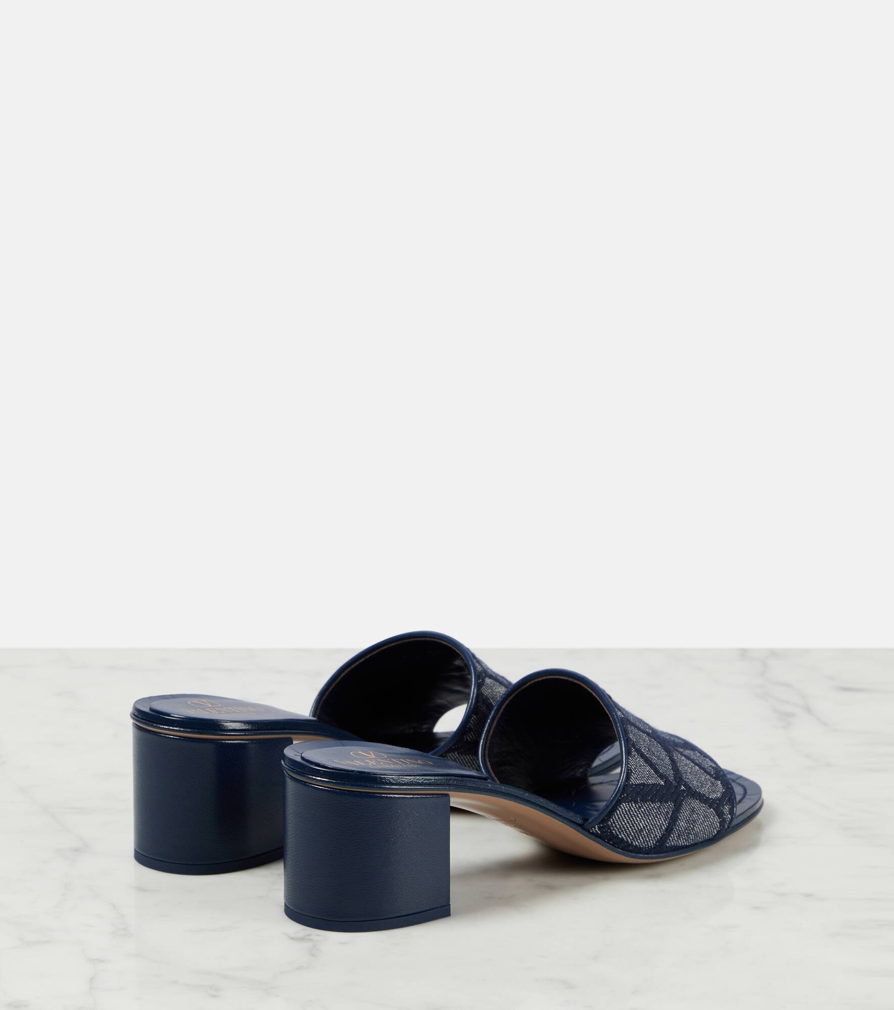 Toile Iconographe leather-trimmed denim slides - 3