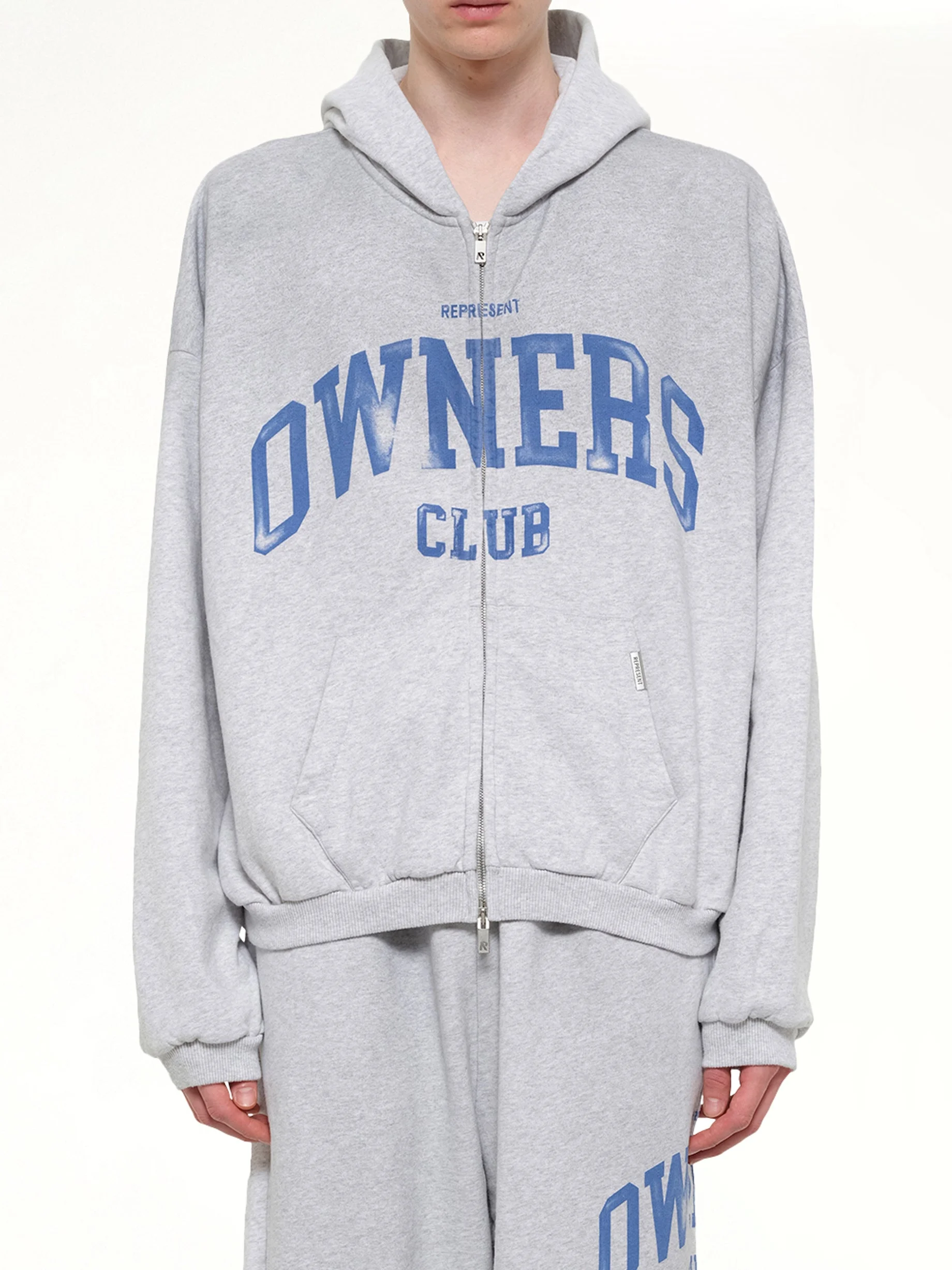 Represent Owners Club Zip Through Hoodie in Sprayed Ice Grey Marl - 1