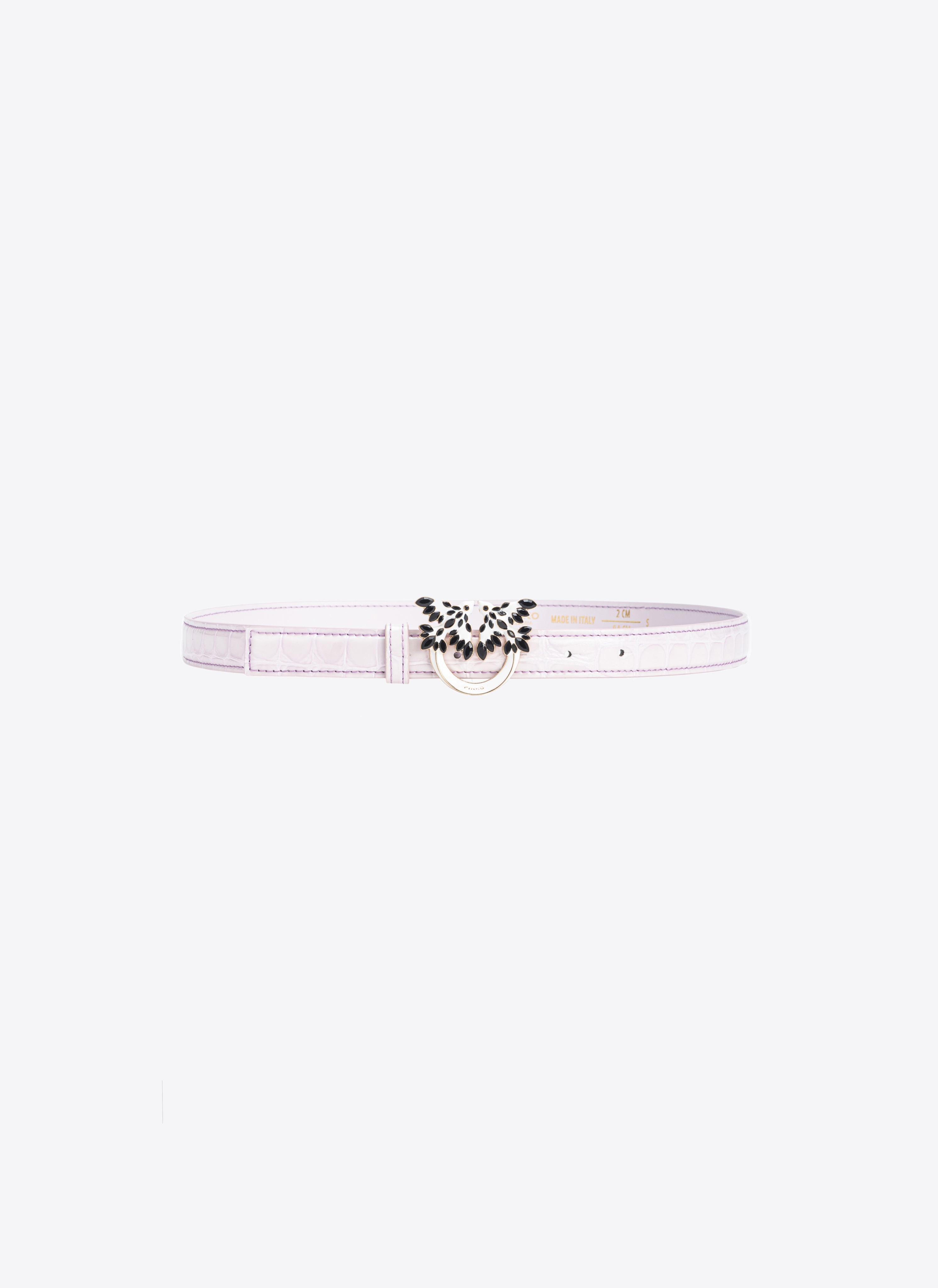 PINKO GALLERIA THIN 2CM SHINY CROC-PRINT BELT WITH LOVE BIRDS BUCKLE - 1