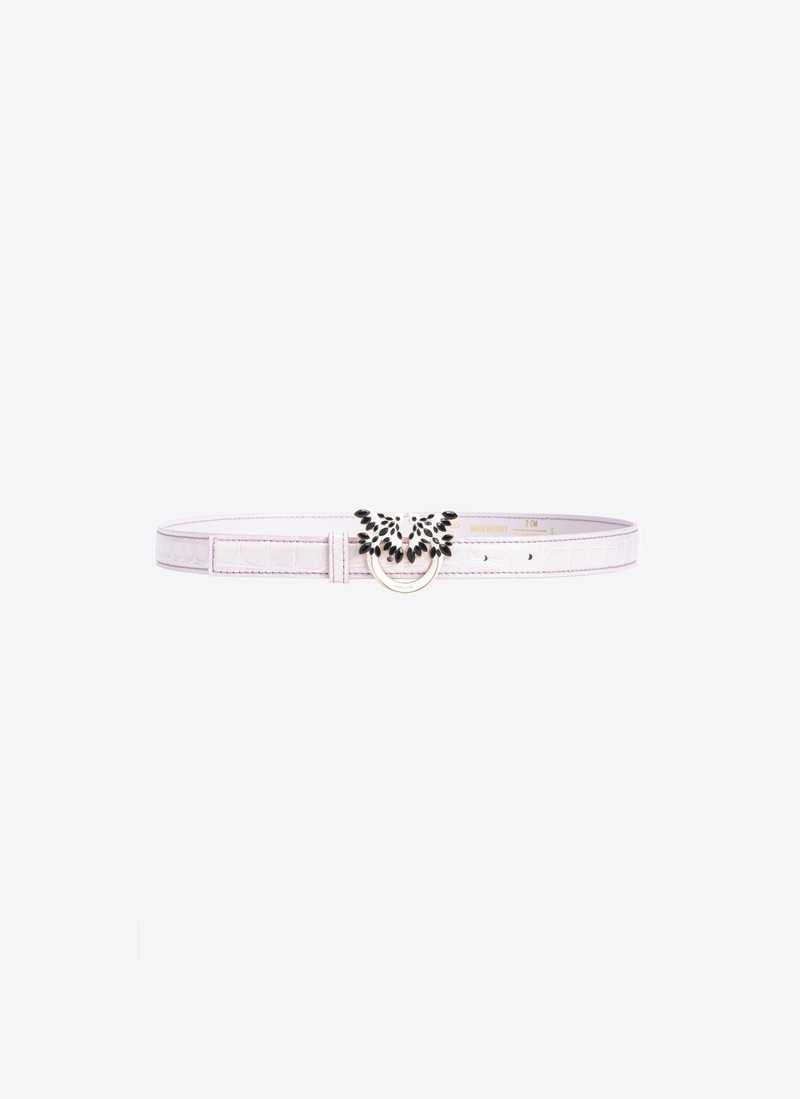 PINKO GALLERIA THIN 2CM SHINY CROC-PRINT BELT WITH LOVE BIRDS BUCKLE 1