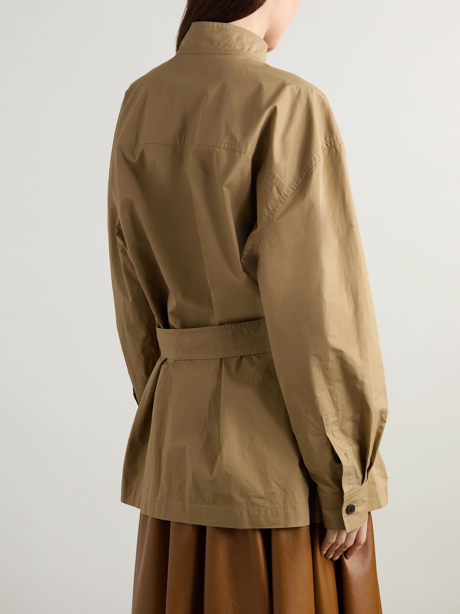 Belted cotton-poplin shirt Sand - 4