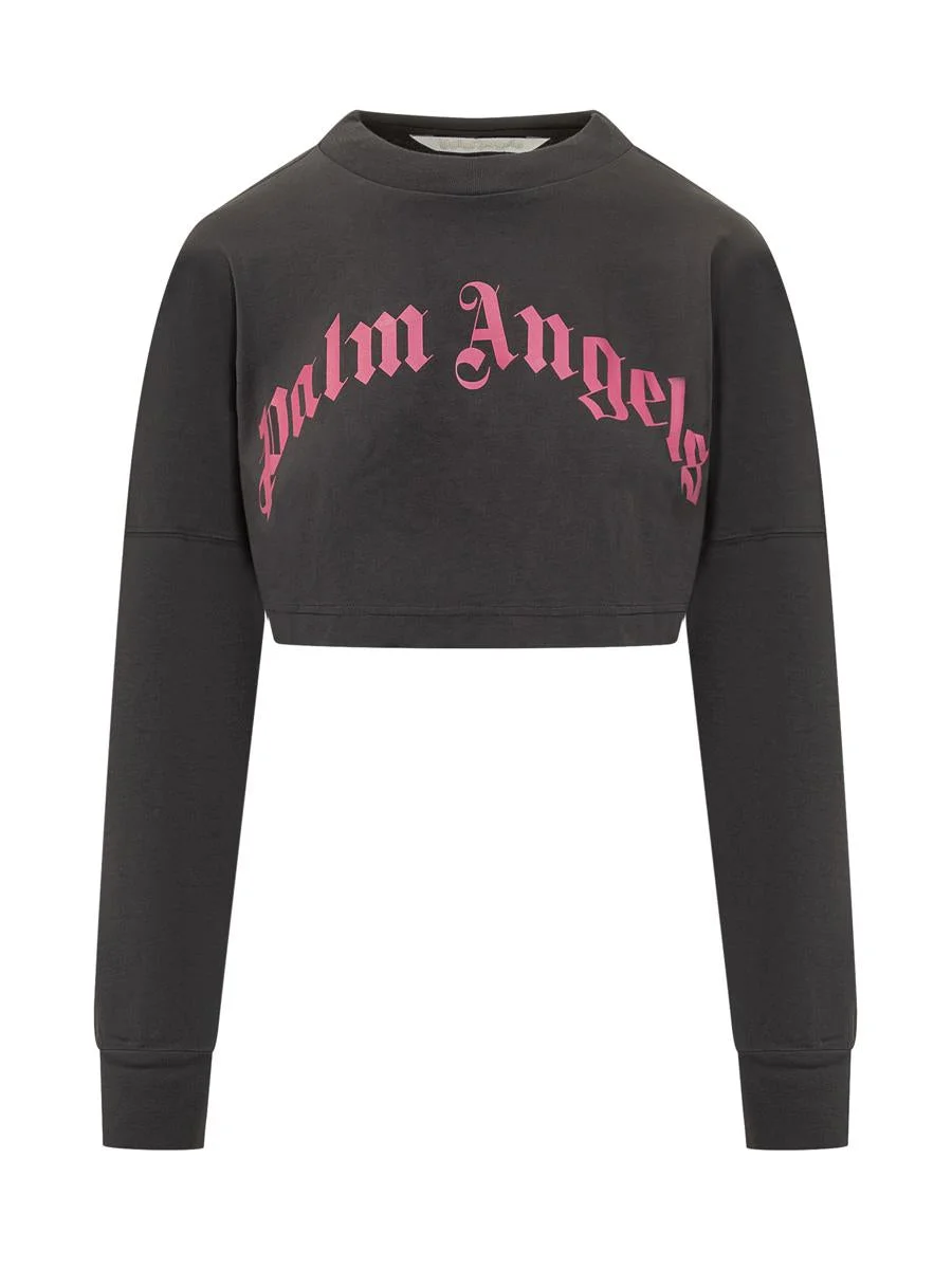 Palm Angels Palm Angels Black Crop Sweatshirt With Pink Logo - 1