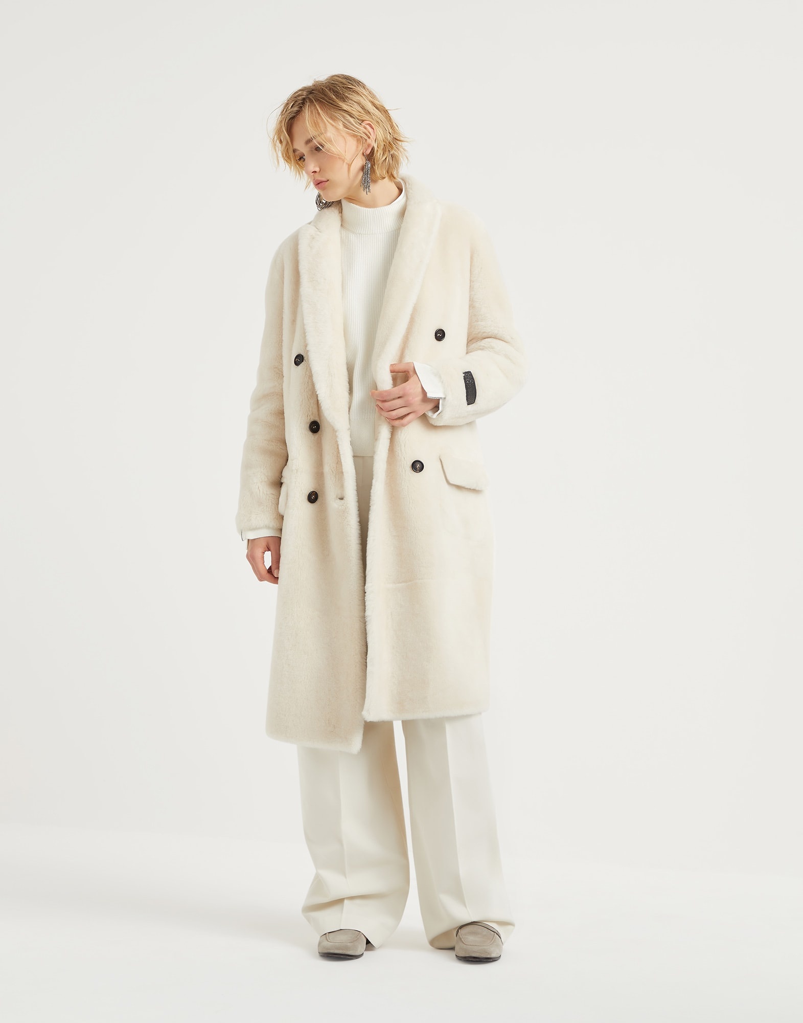 Reversible shearling coat with Precious patch - 5