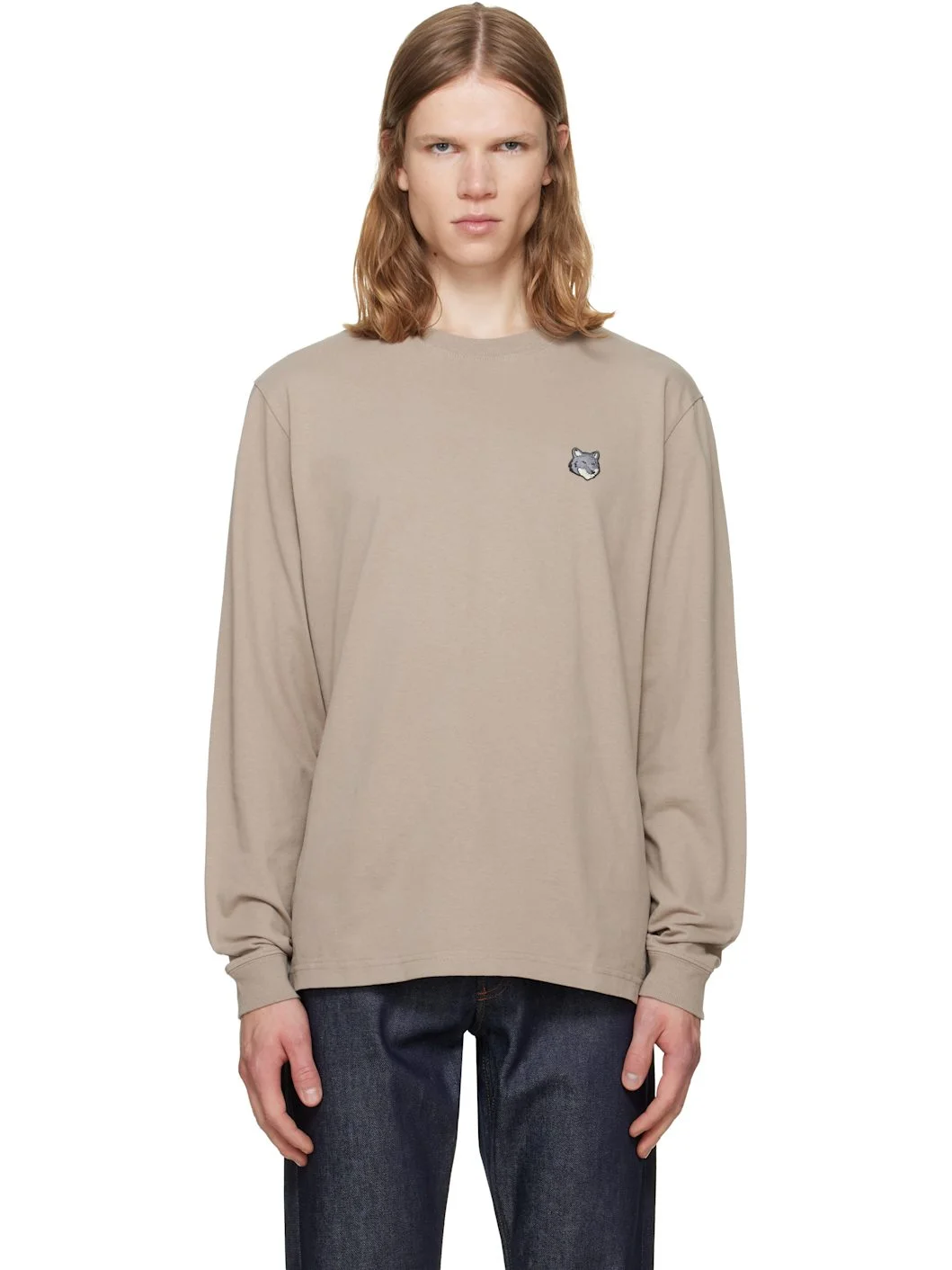 Taupe Fox Head Comfort Long Sleeve T-shirt - 1
